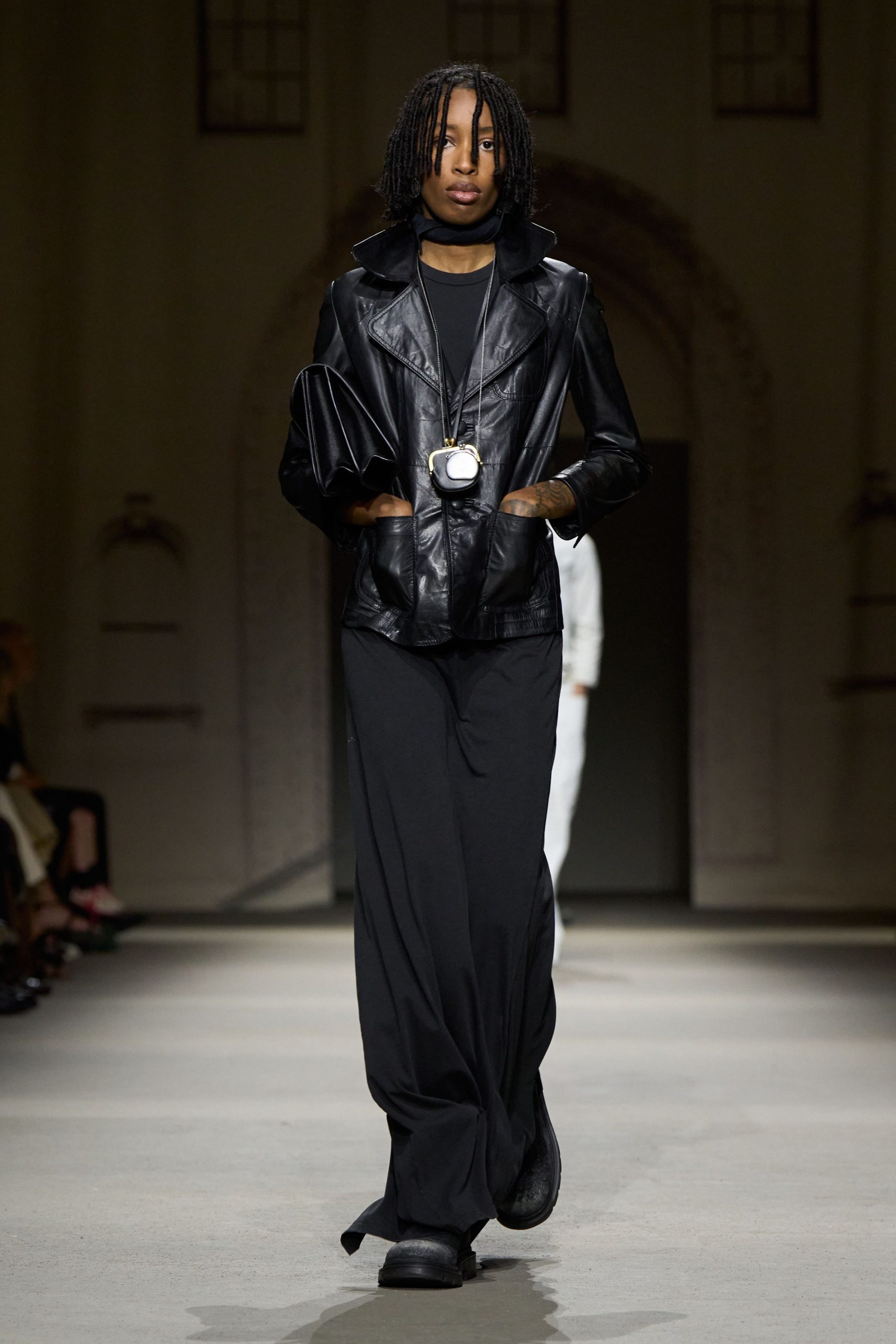 black leather jacket and pants