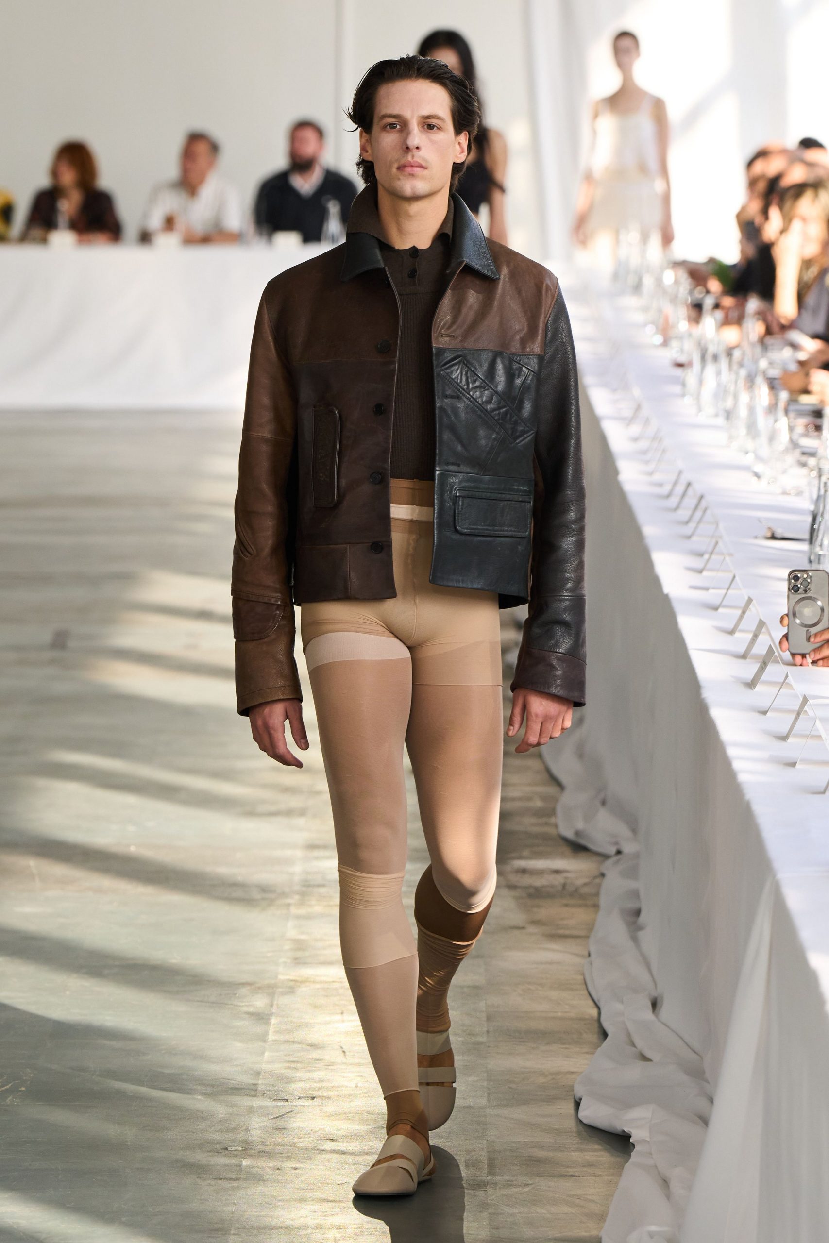 brown leather fitted jacket