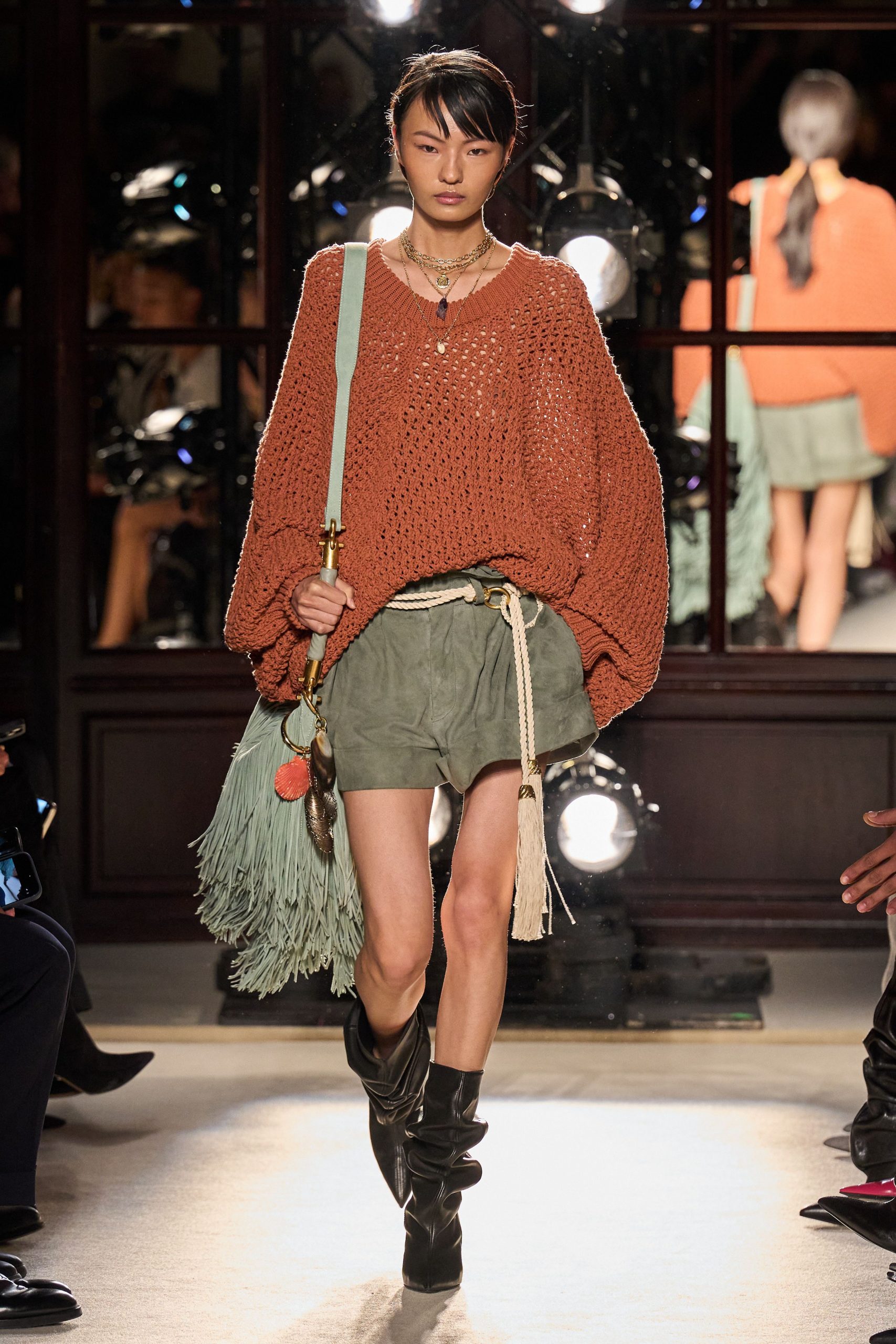 green cotton relaxed pleated short shorts