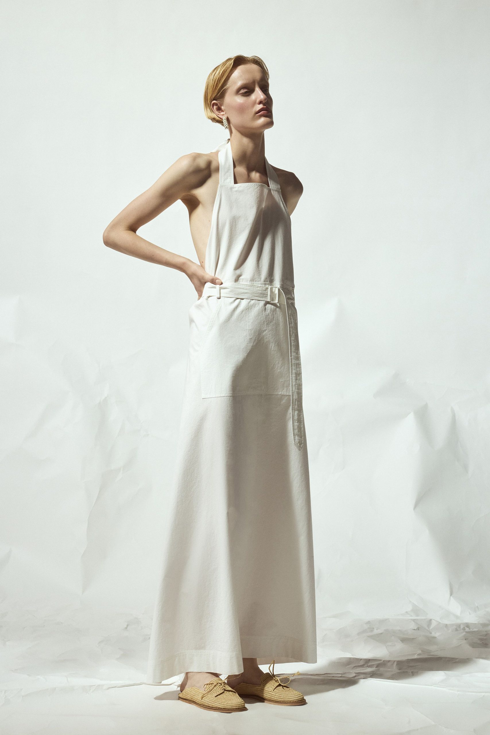 white cotton halter maxi dress