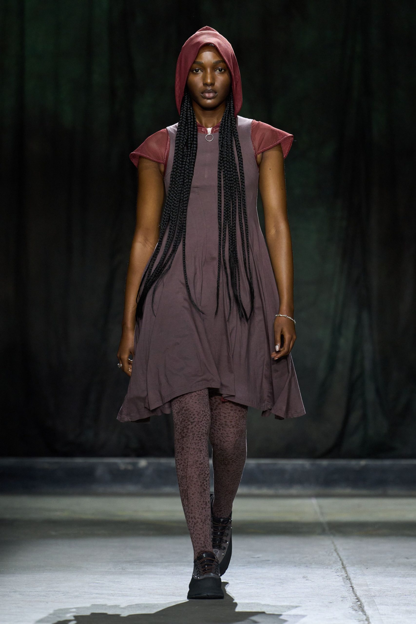 brown cotton sleeveless hooded relaxed layered a-line dress