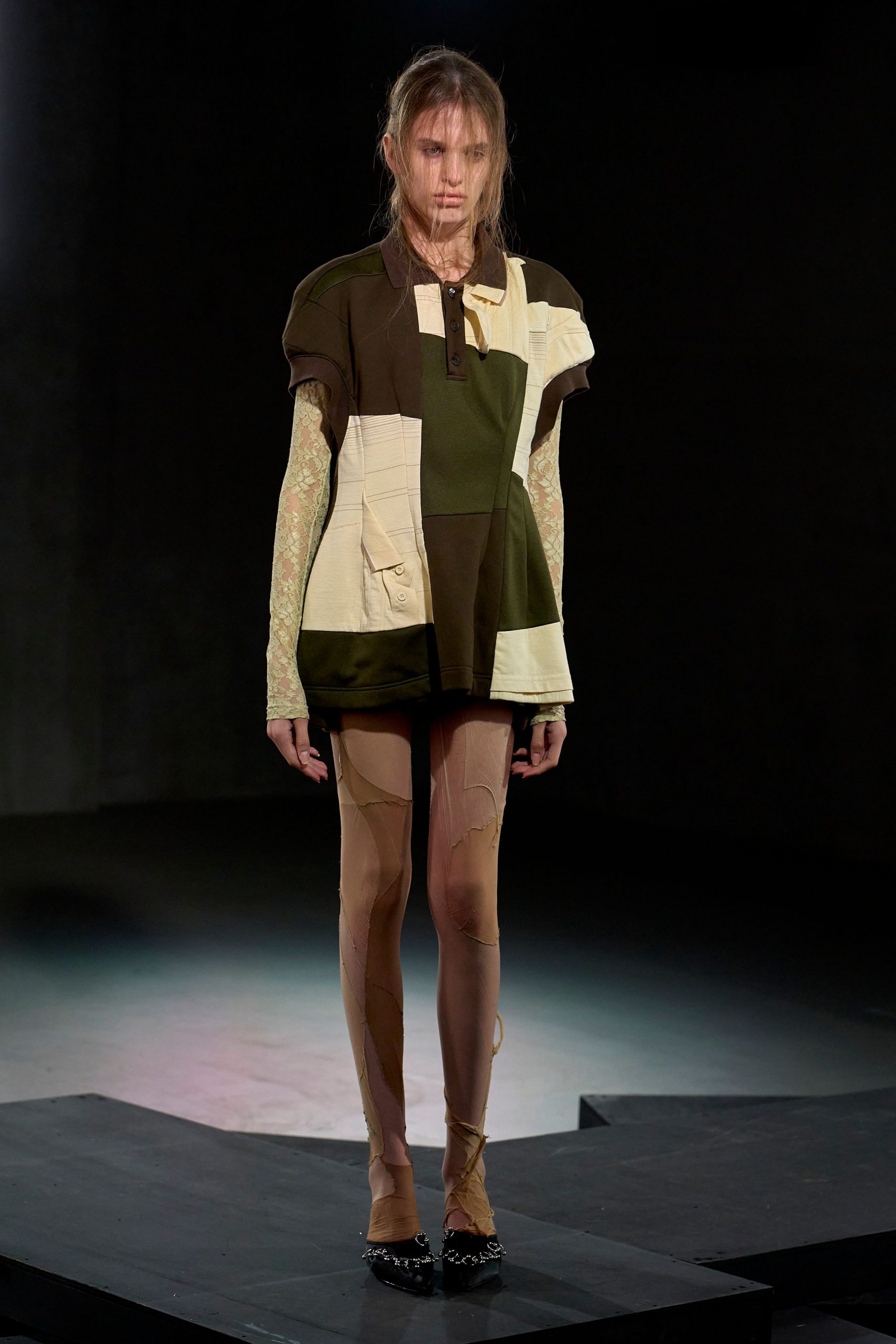 patchwork top with shorts and leggings