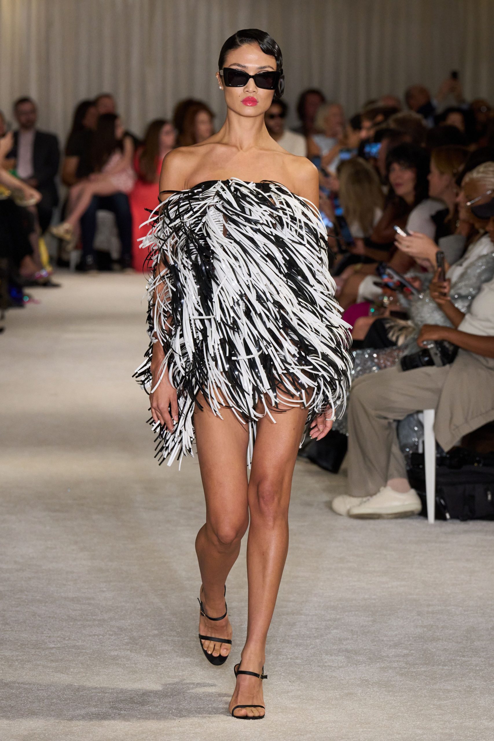 black and white fringed mini dress