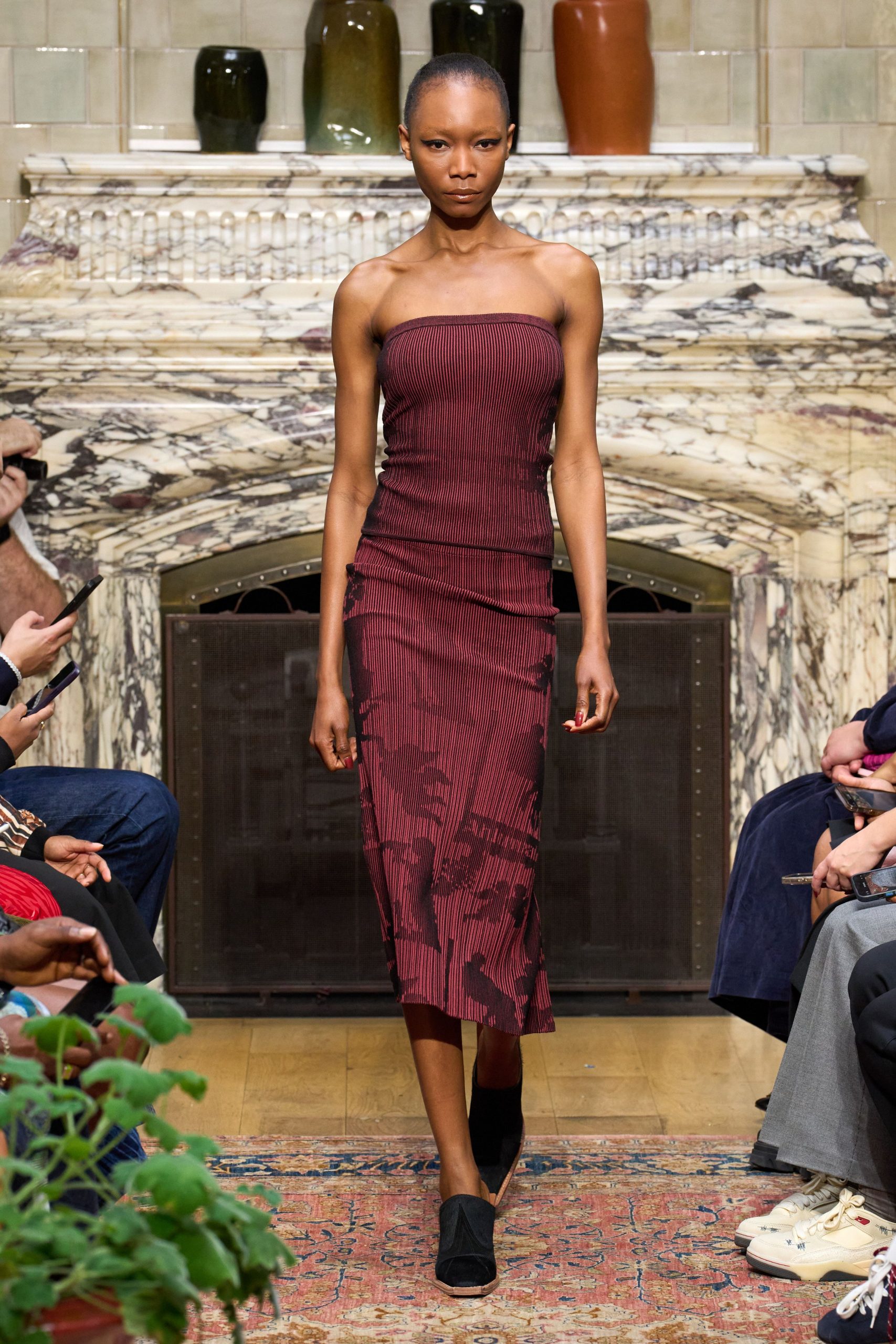 fitted red ribbed midi dress