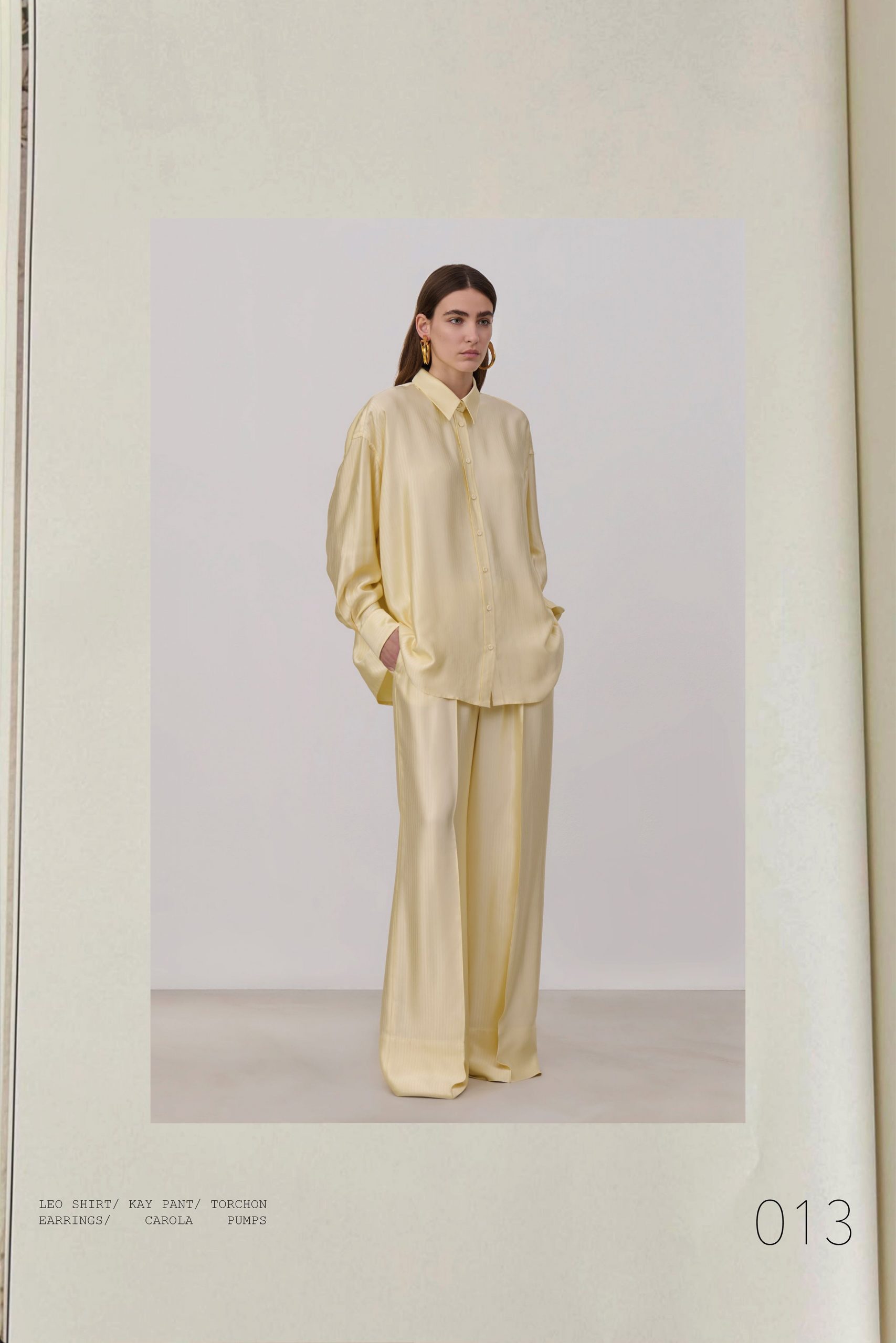 yellow silk long-sleeve collared relaxed buttoned shiny shirt