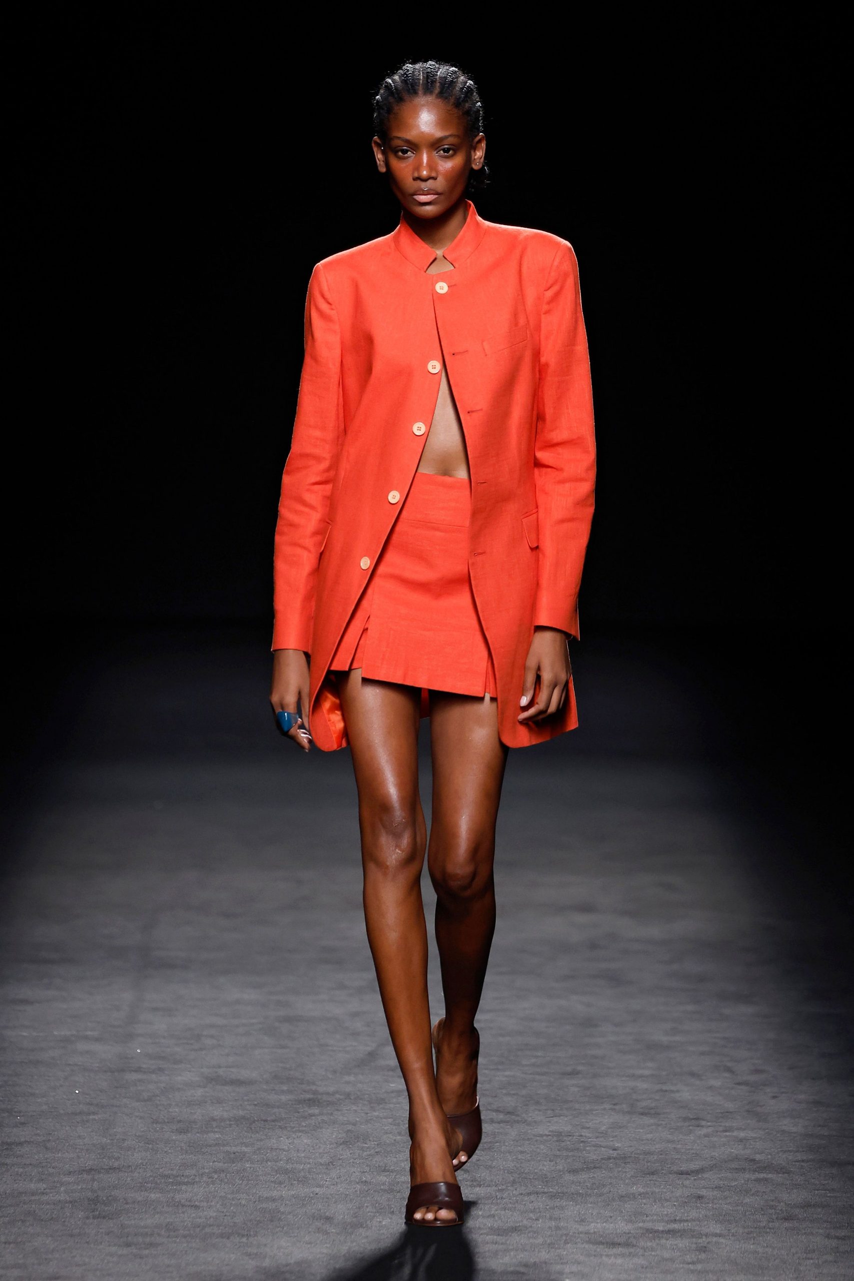 orange cotton long-sleeve collared tailored buttoned blazer