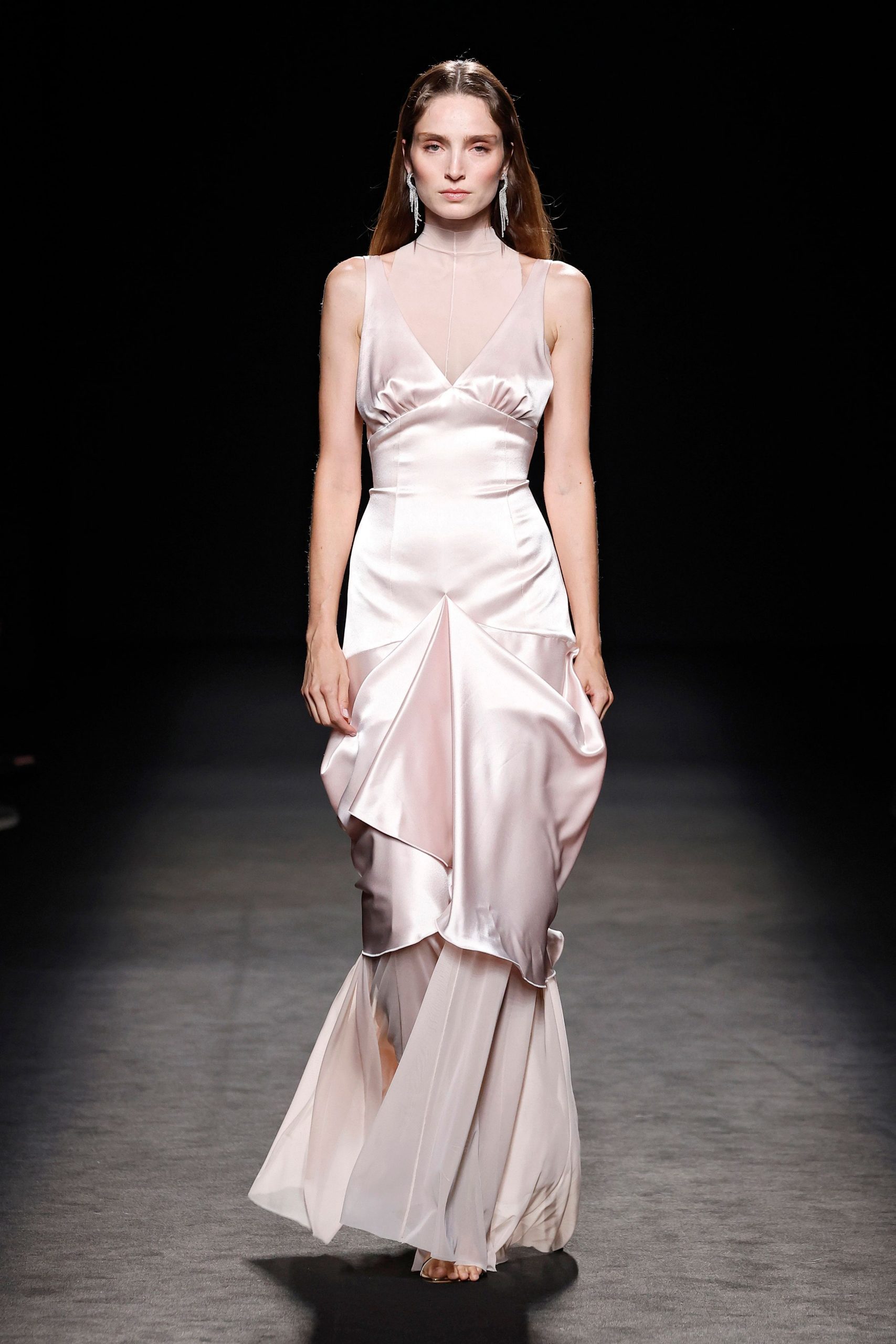 fitted pink silk gown