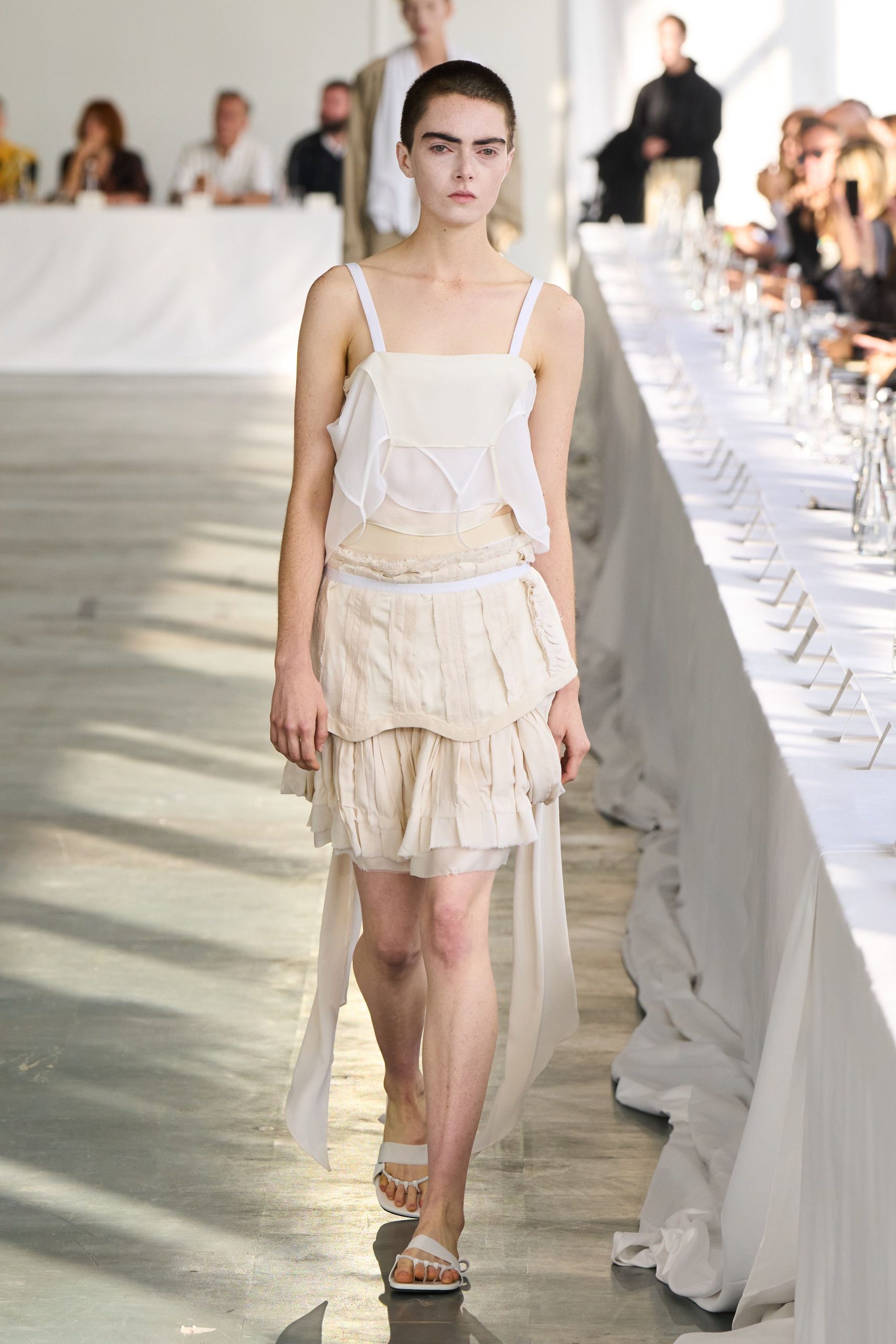 white chiffon sleeveless v-neck fitted layered sheer top
