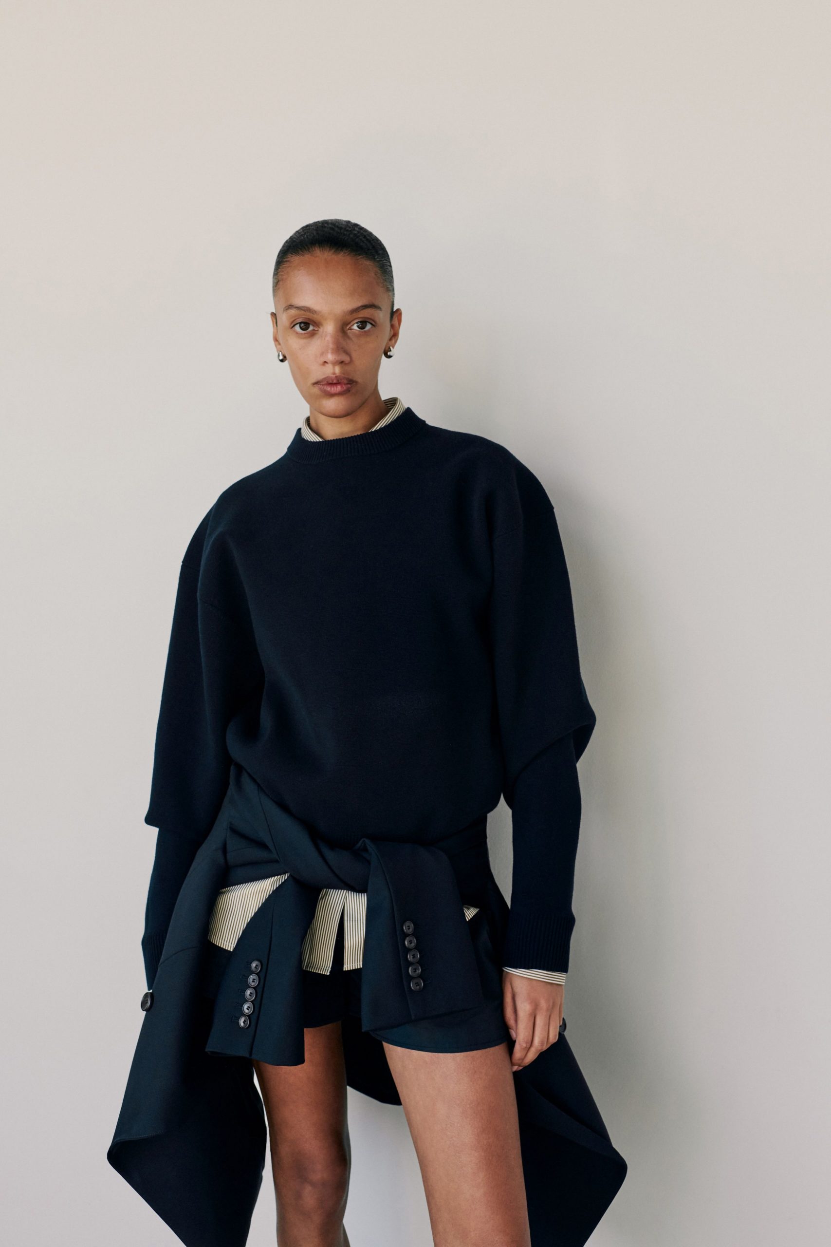 blue wool long-sleeve high-neck oversized sweater