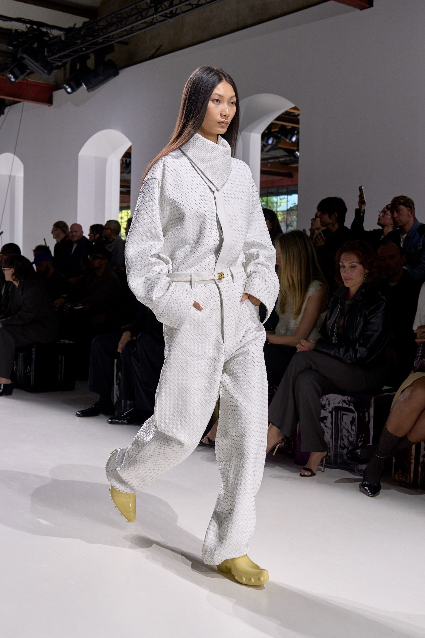 oversized white quilted jacket and pants
