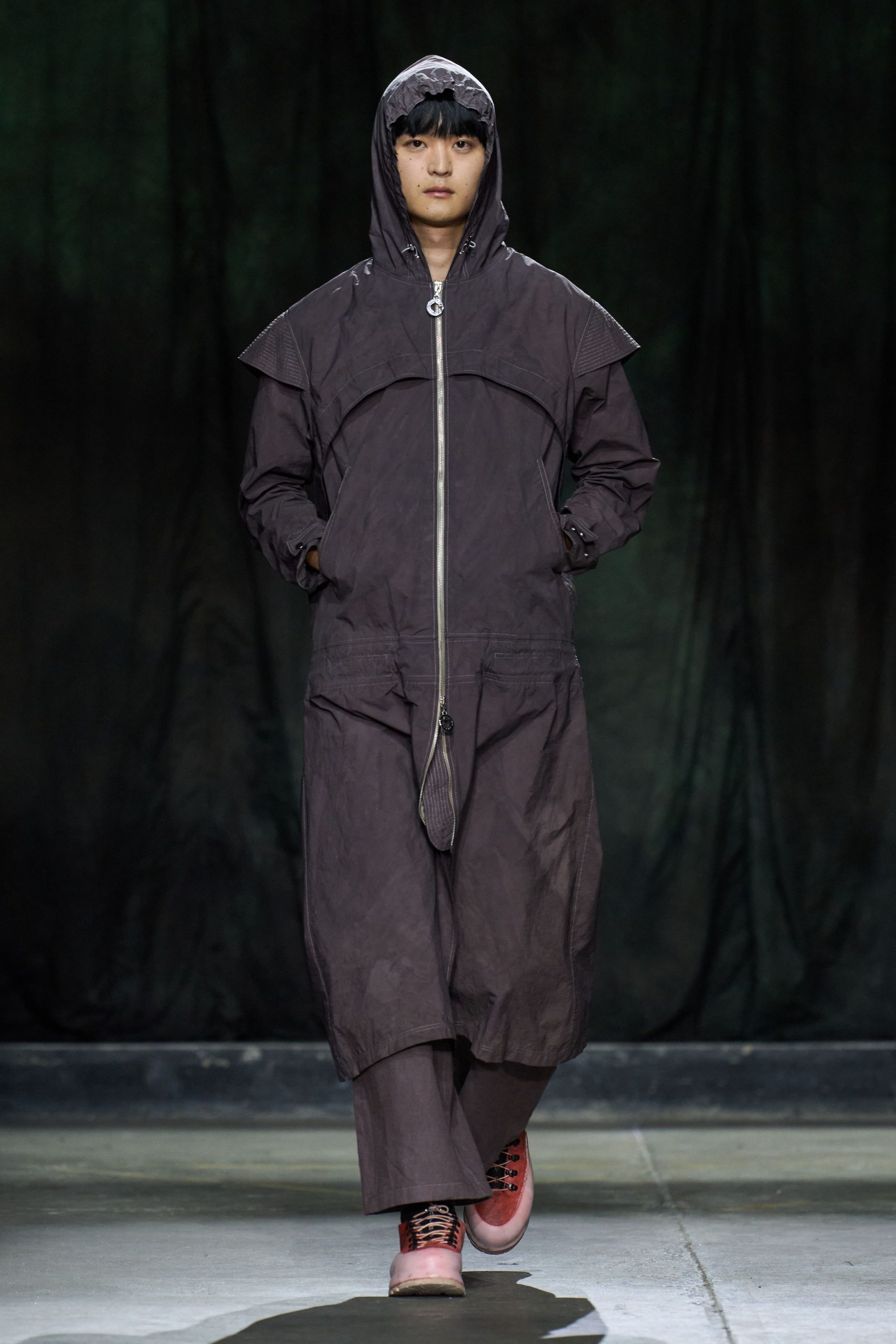 purple relaxed coat with hood