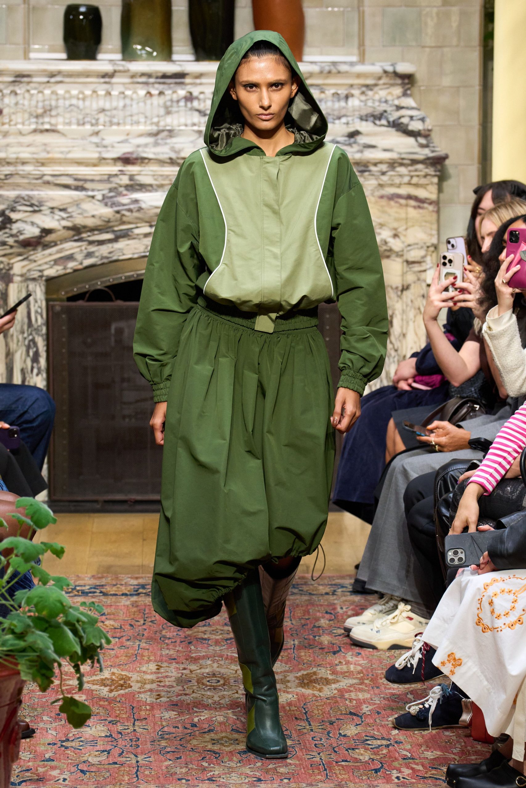 green relaxed jacket and skirt
