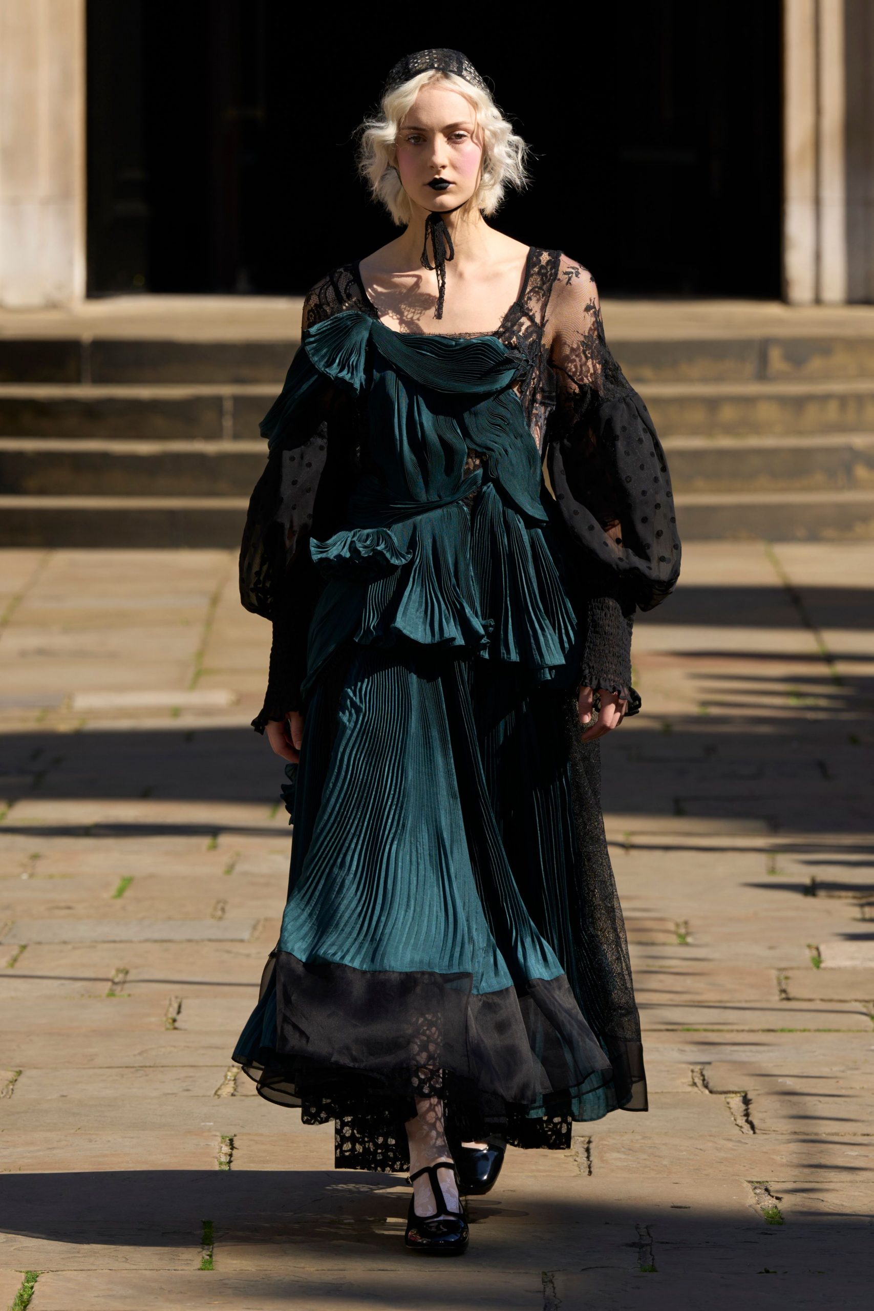 black teal pleated midi dress