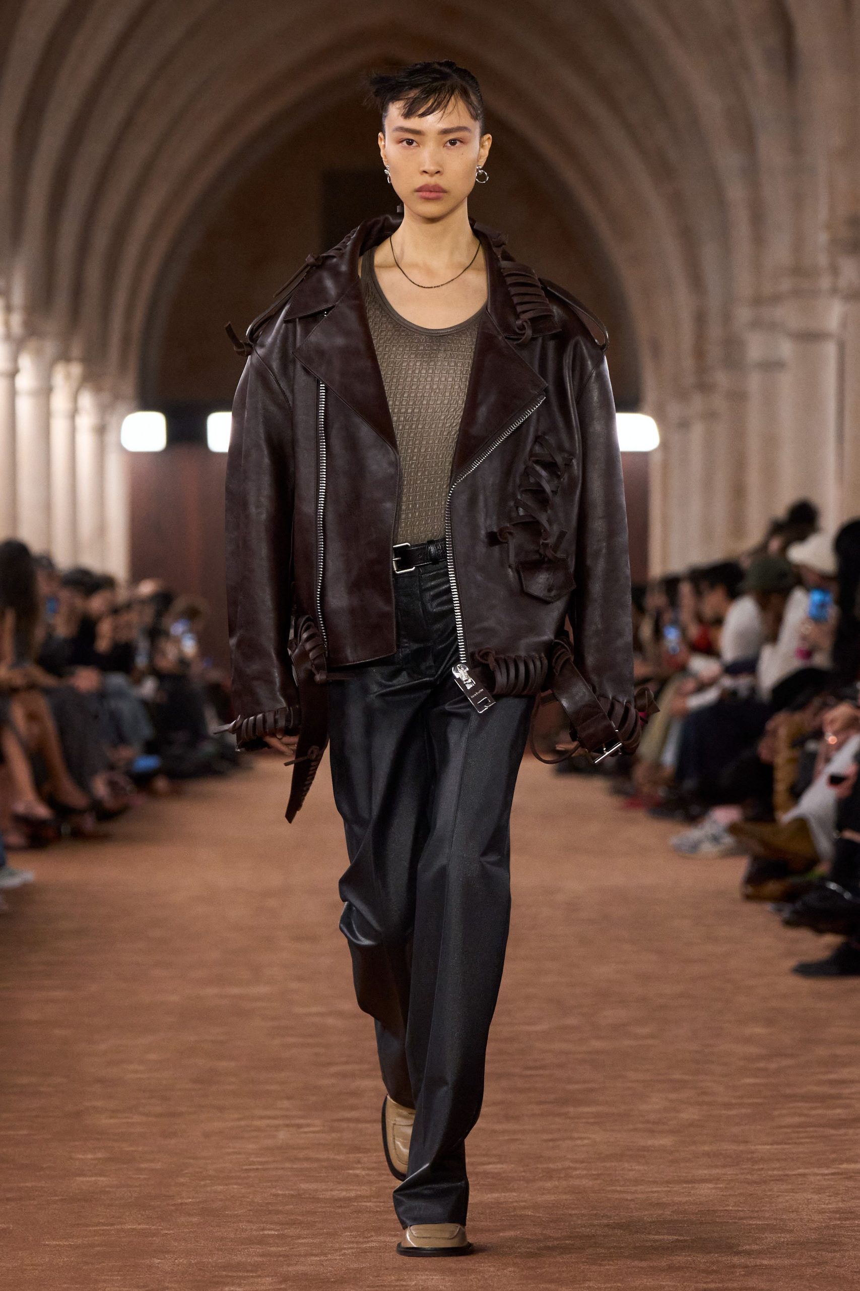 brown leather oversized jacket