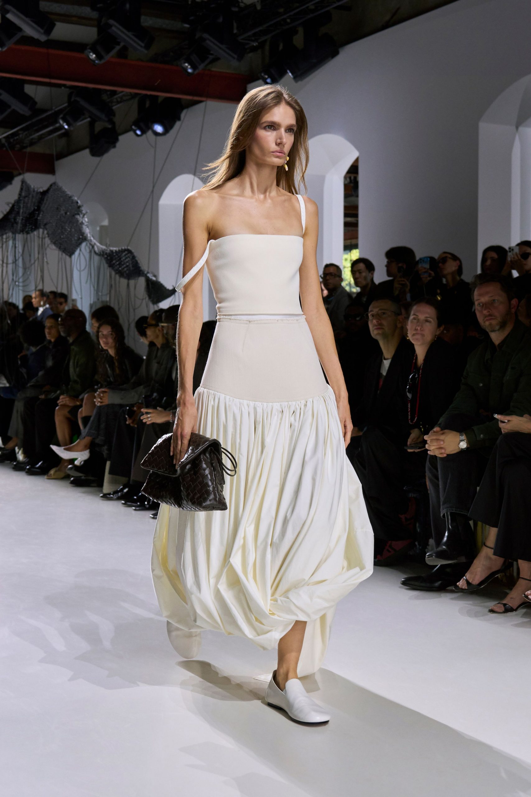 white tiered midi dress
