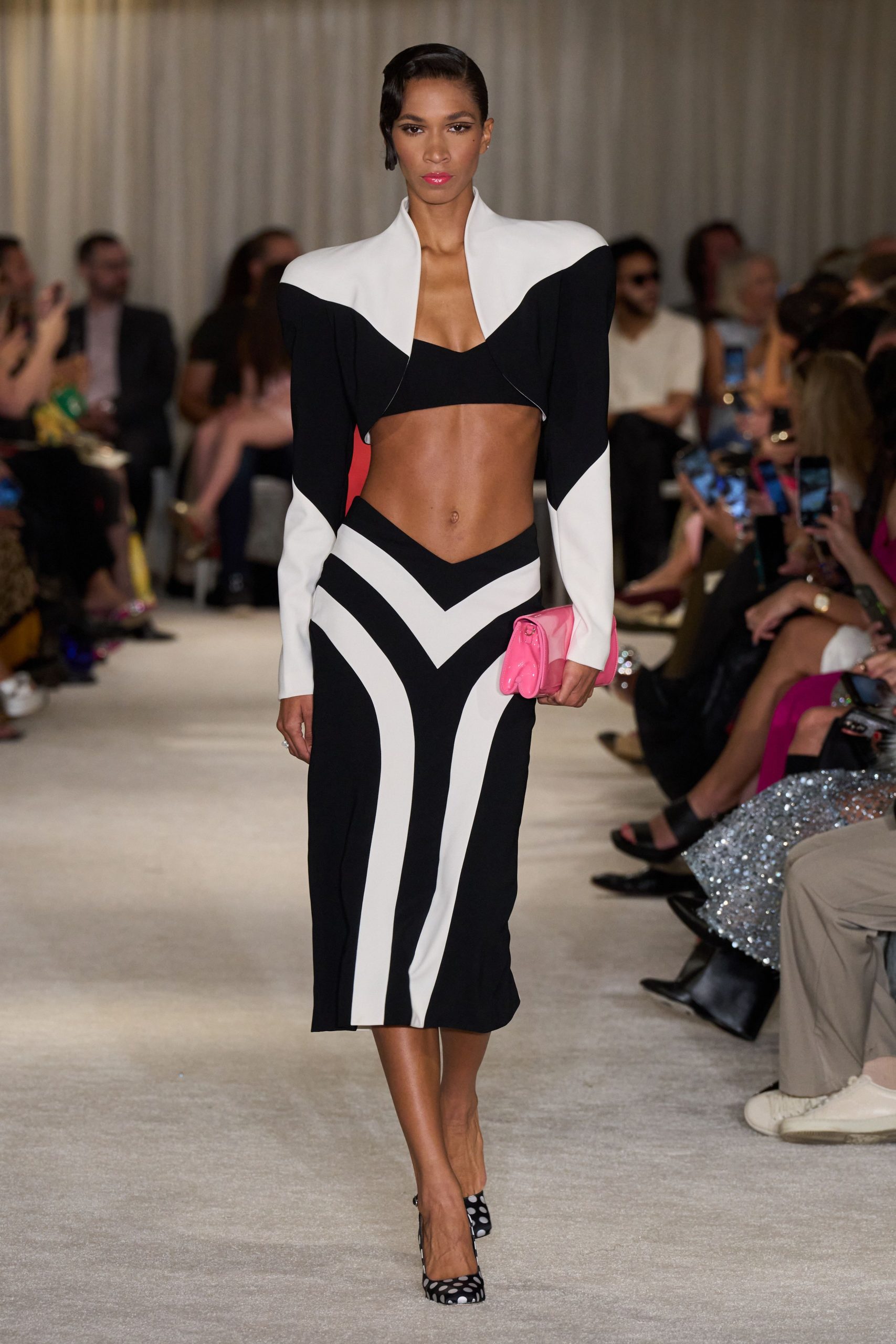 black and white color-blocked midi dress