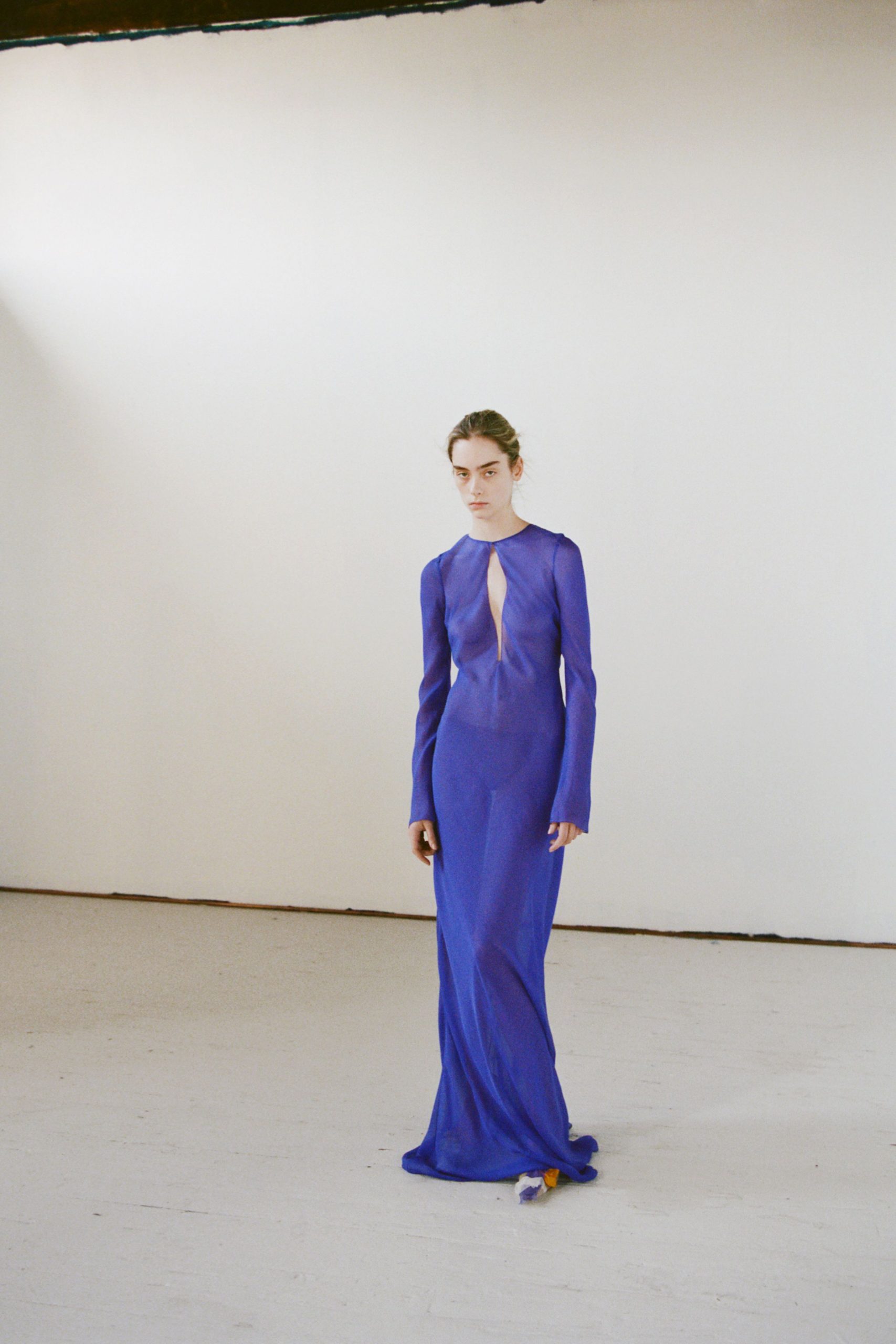 blue silk fitted gown