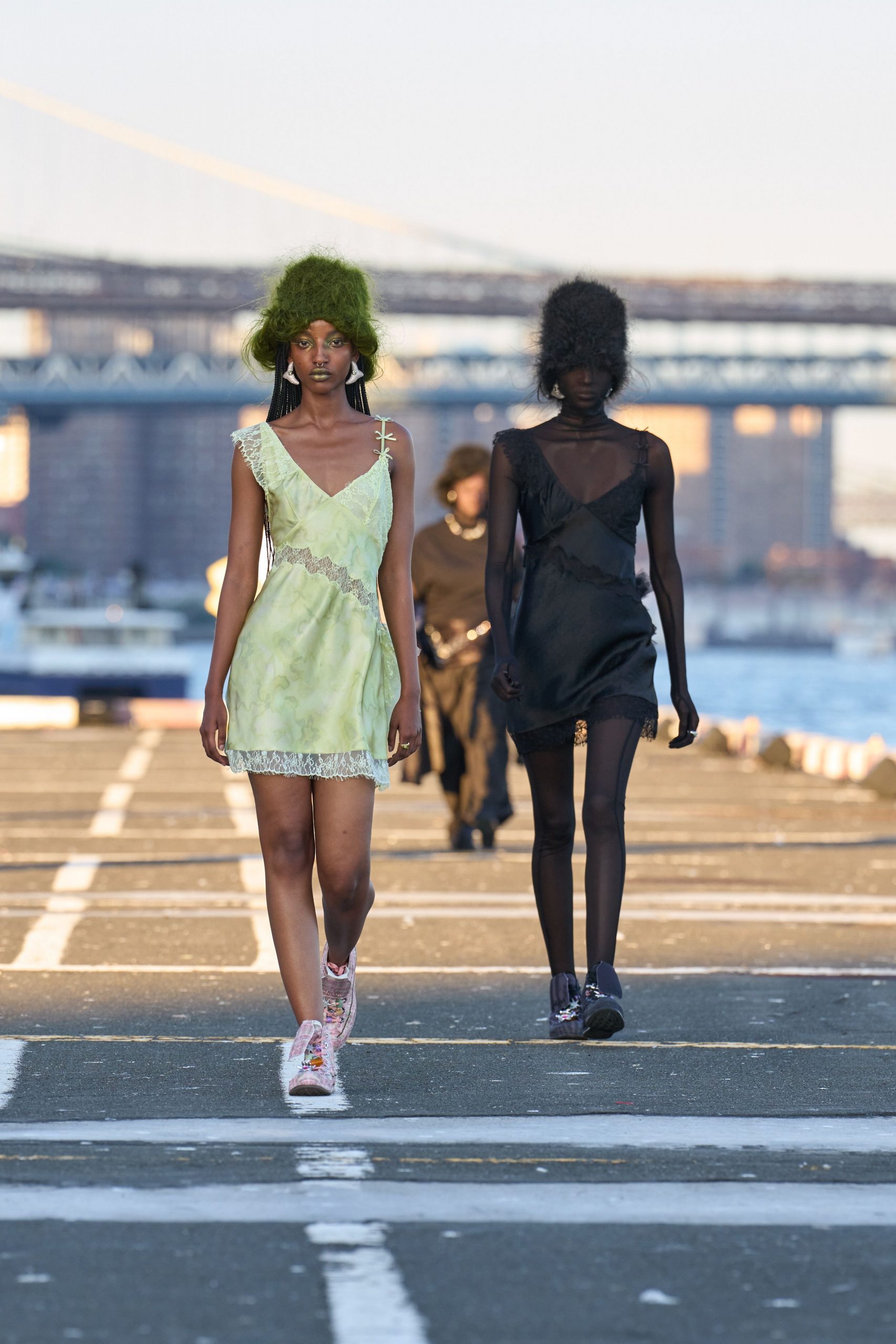 green silk sleeveless v-neck fitted ruffled mini dress