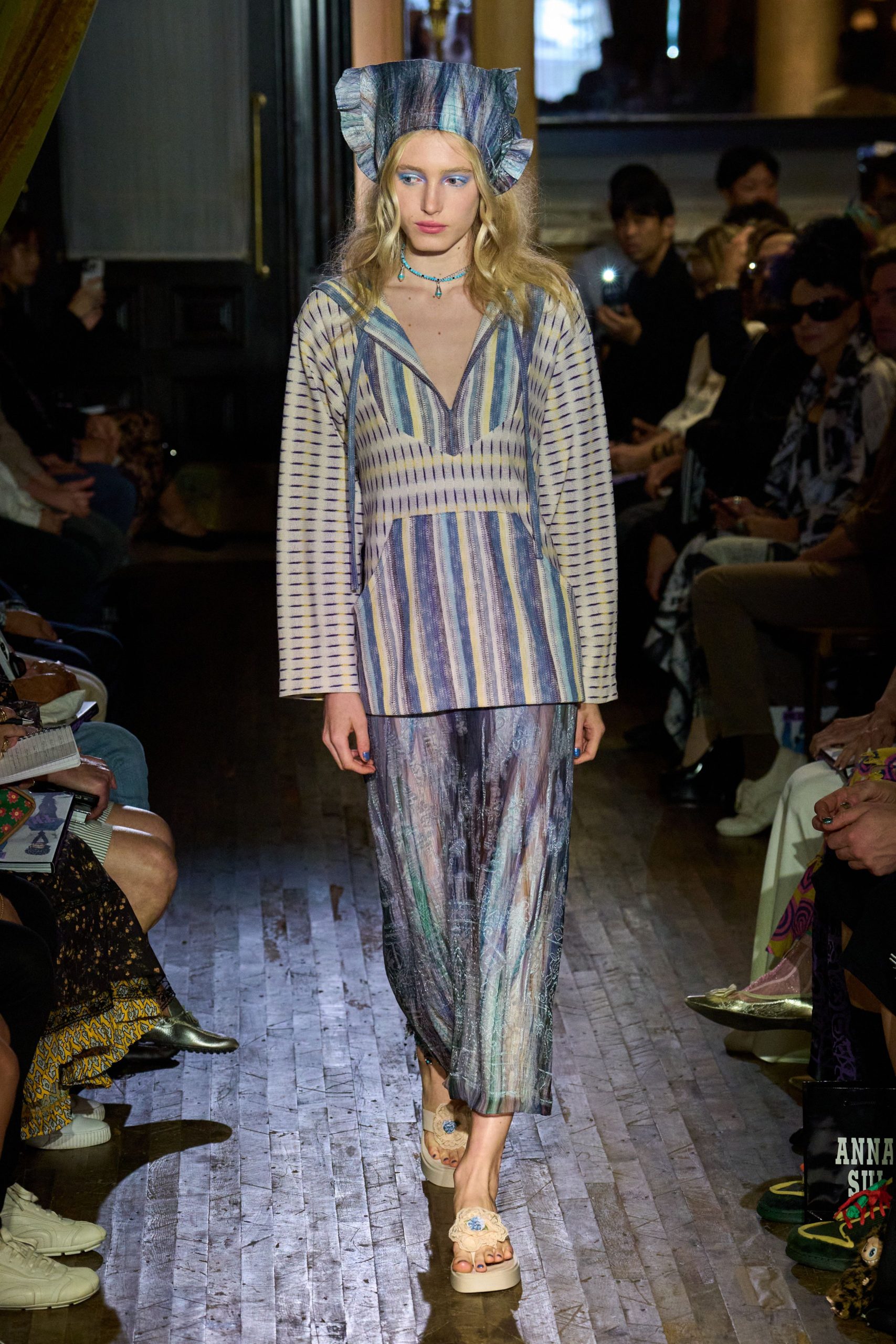 striped blue and white top with pants