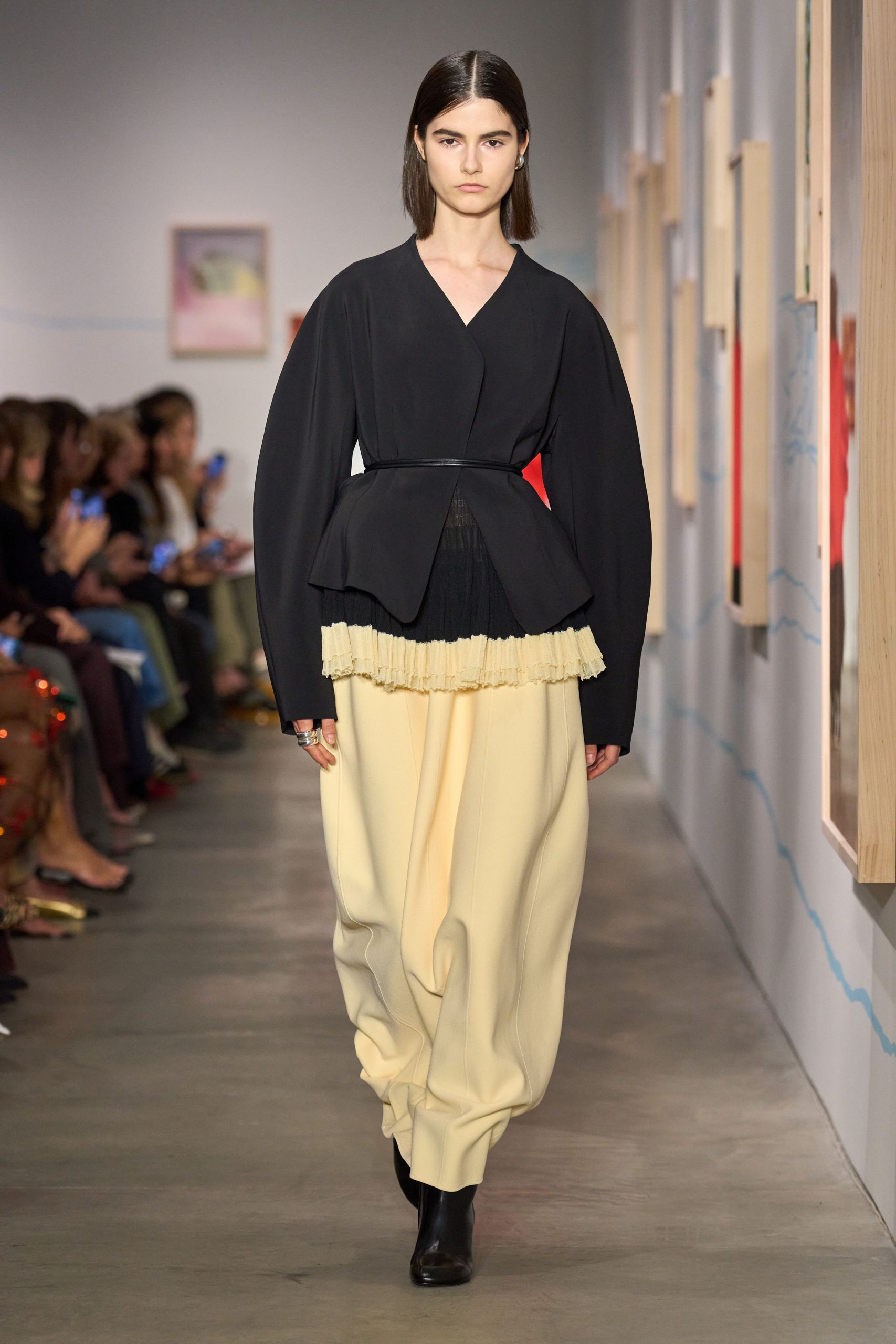 yellow cotton relaxed pleated pants