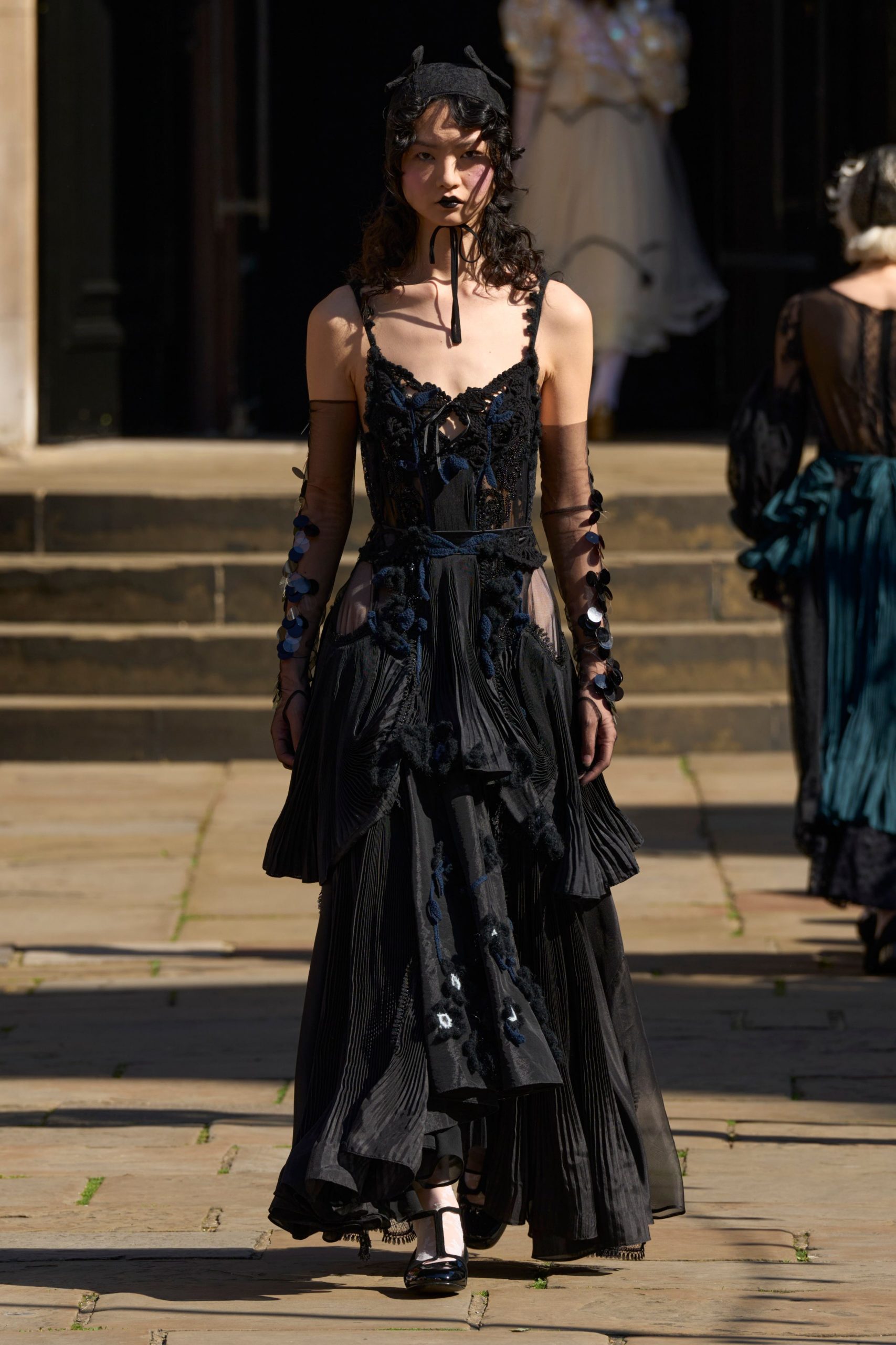black silk pleated gown