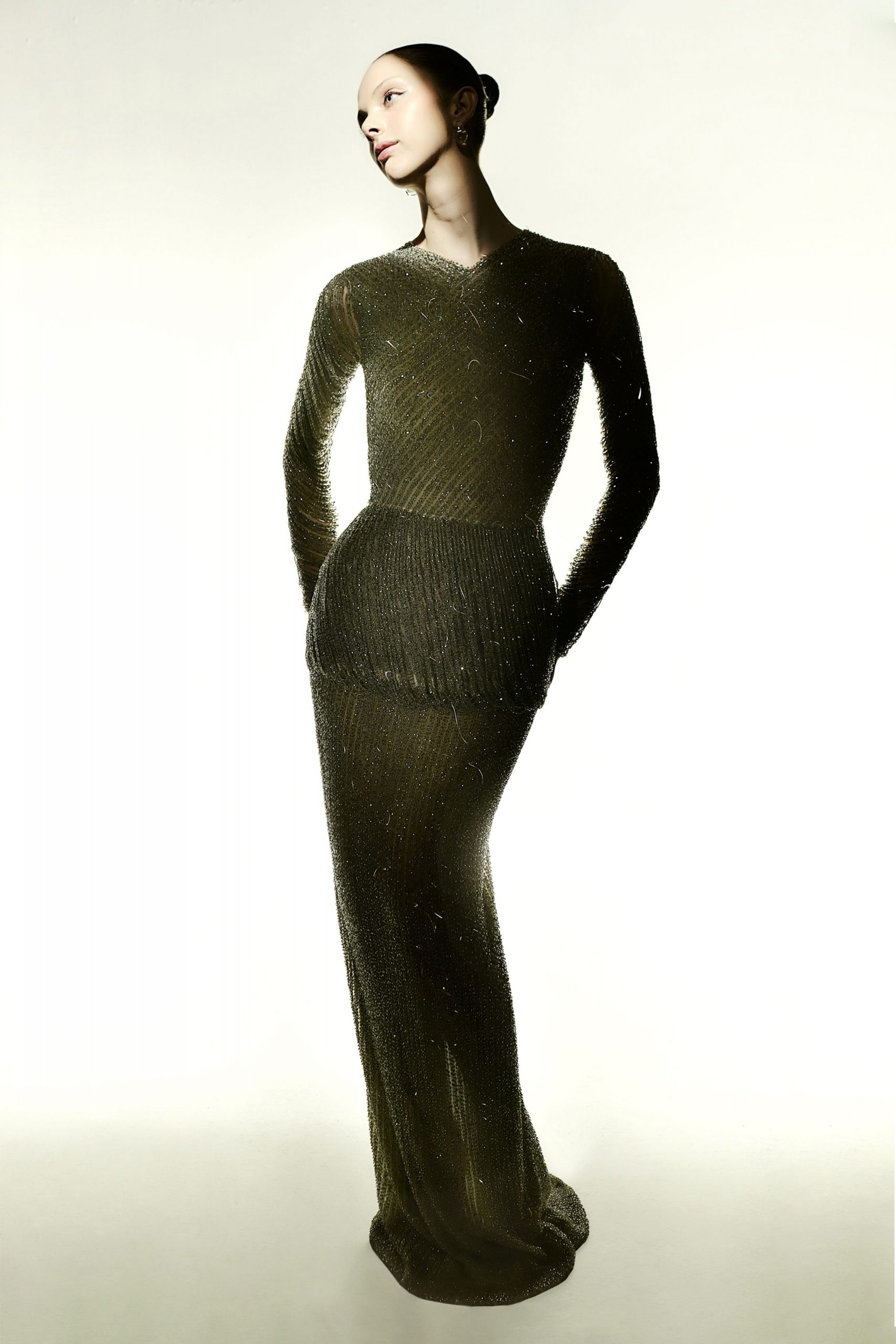 fitted green silk gown