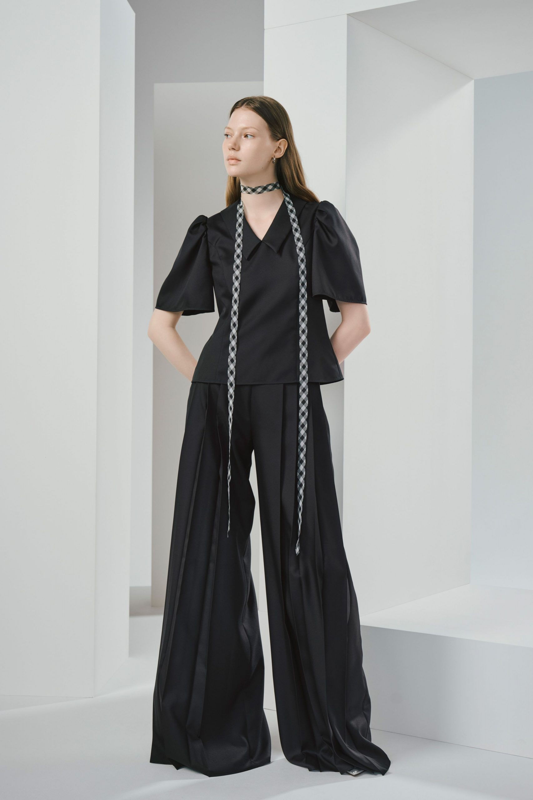 black silk top and pants