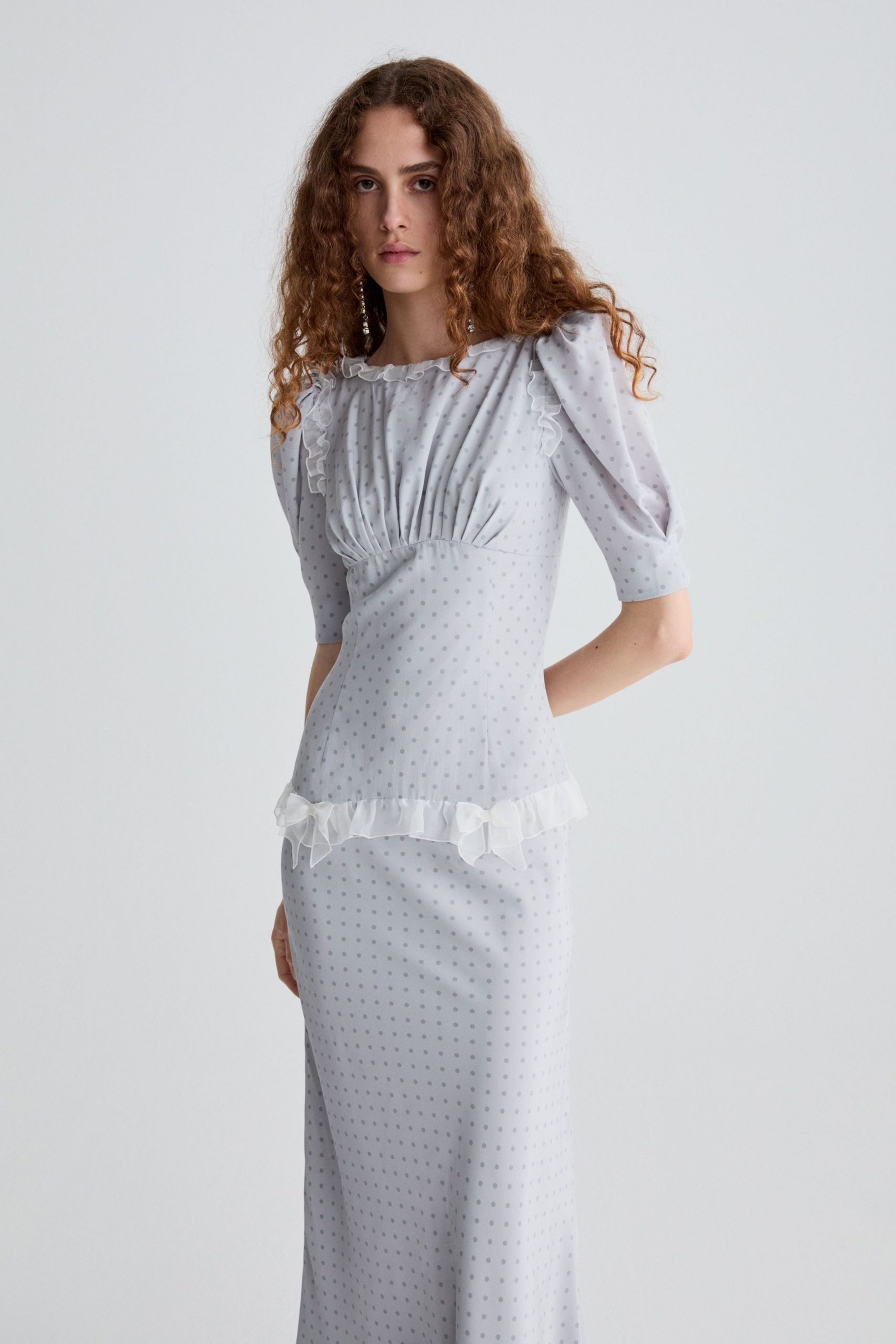 gray chiffon pleated maxi dress
