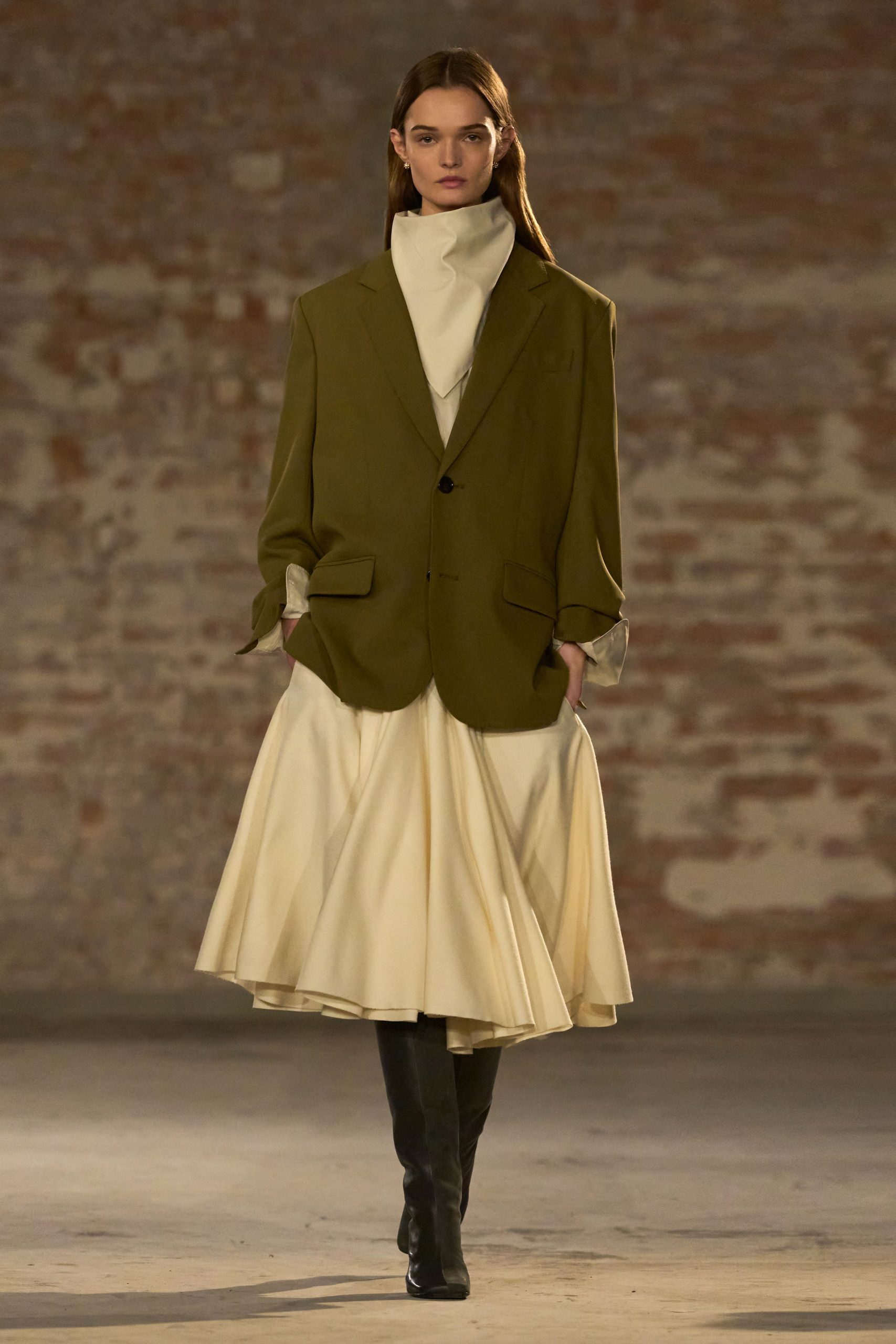 green oversized blazer white midi dress