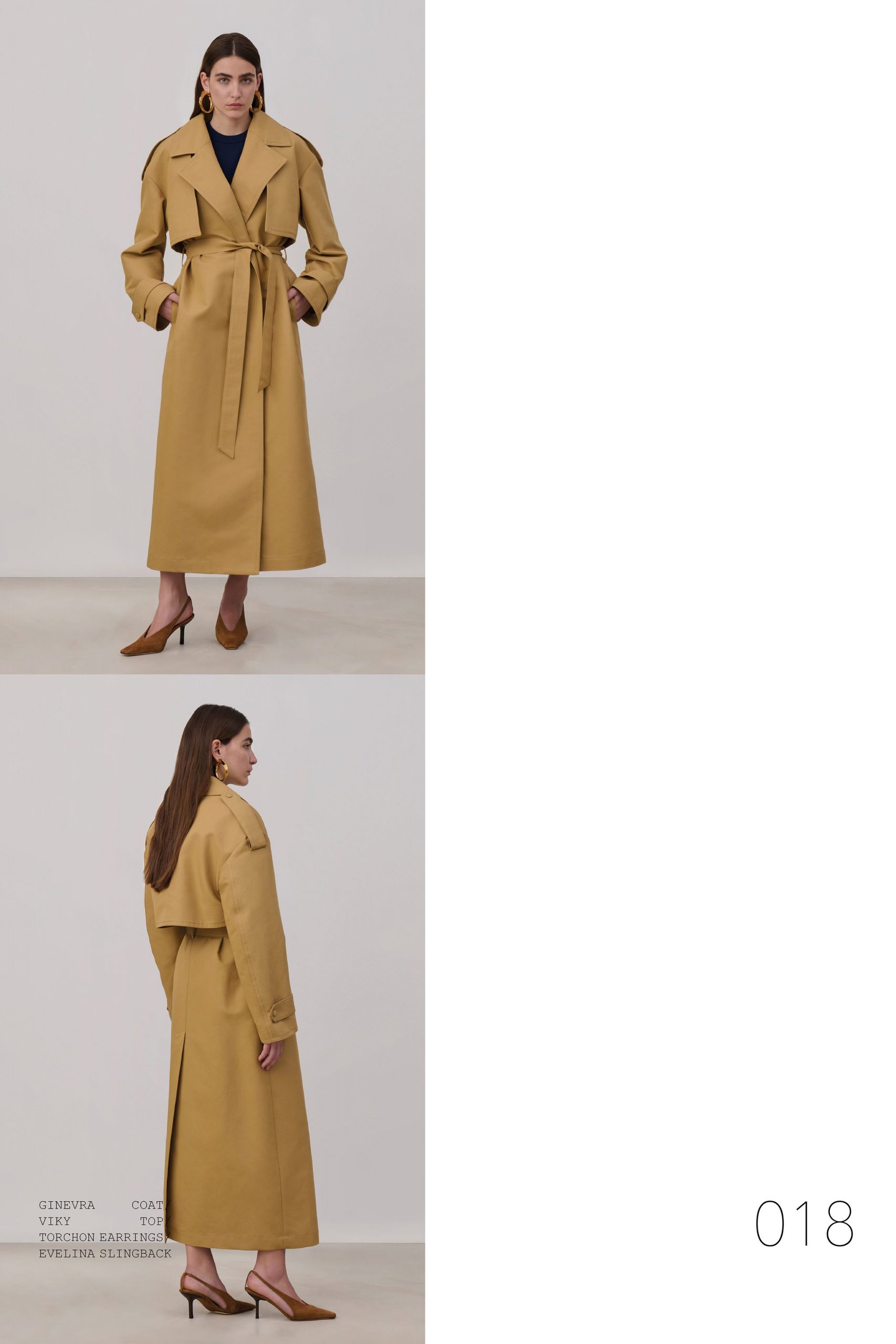 yellow cotton long-sleeve collared tailored belted maxi coat