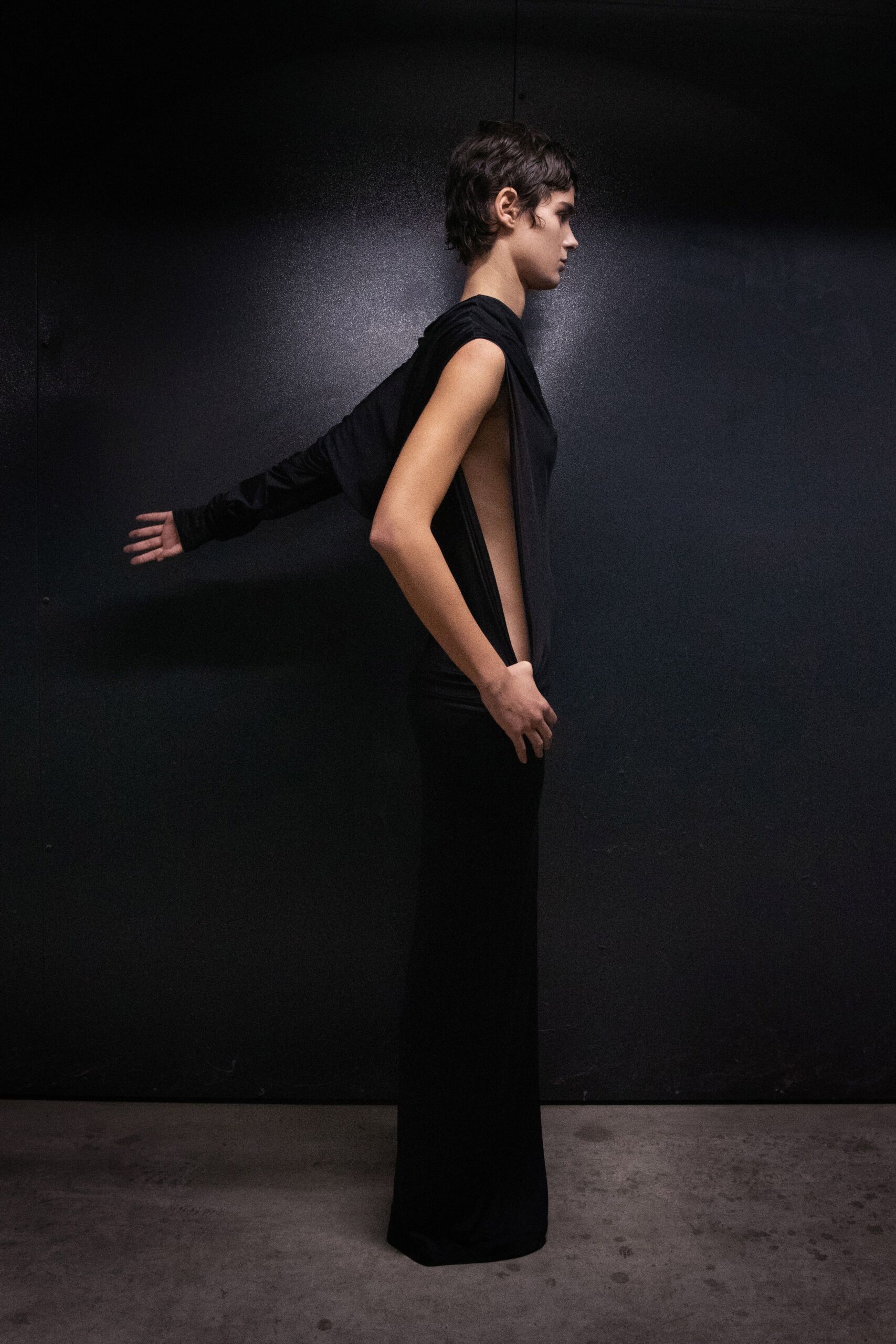 black silk backless gown