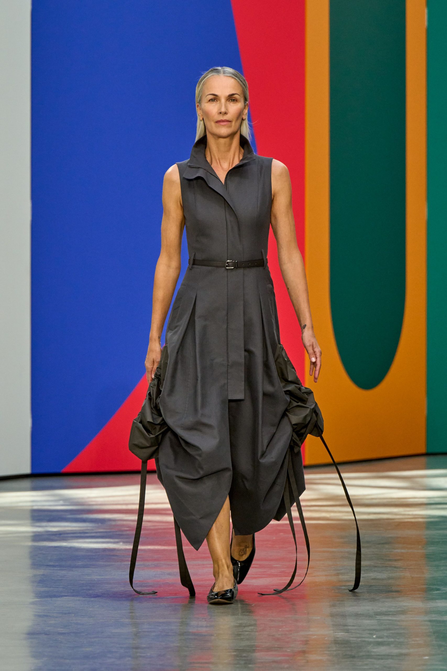 gray silk sleeveless dress