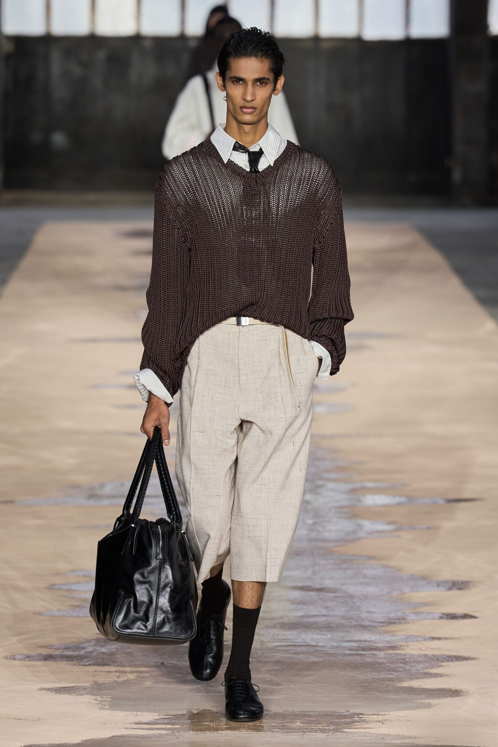 brown cotton long-sleeve collared relaxed textured shirt