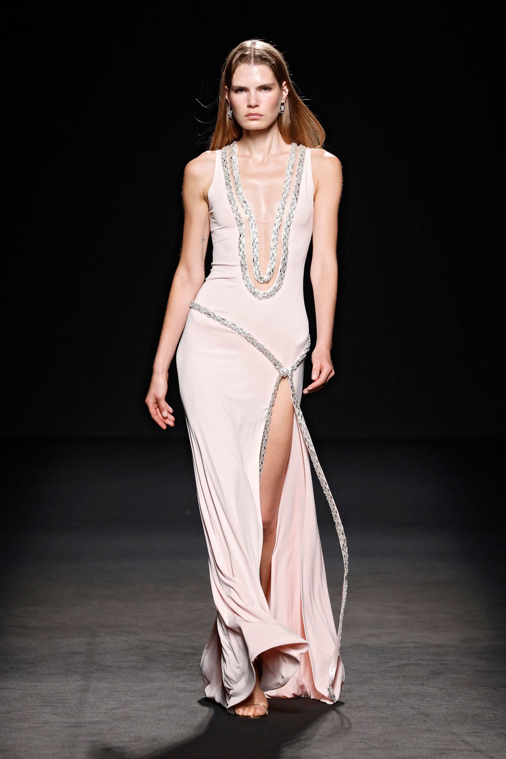 pink silk sleeveless gown