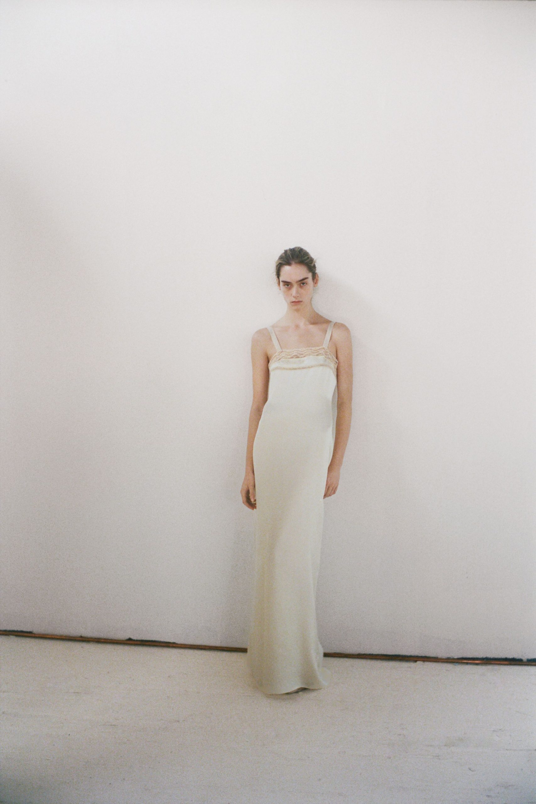 ivory silk sleeveless gown