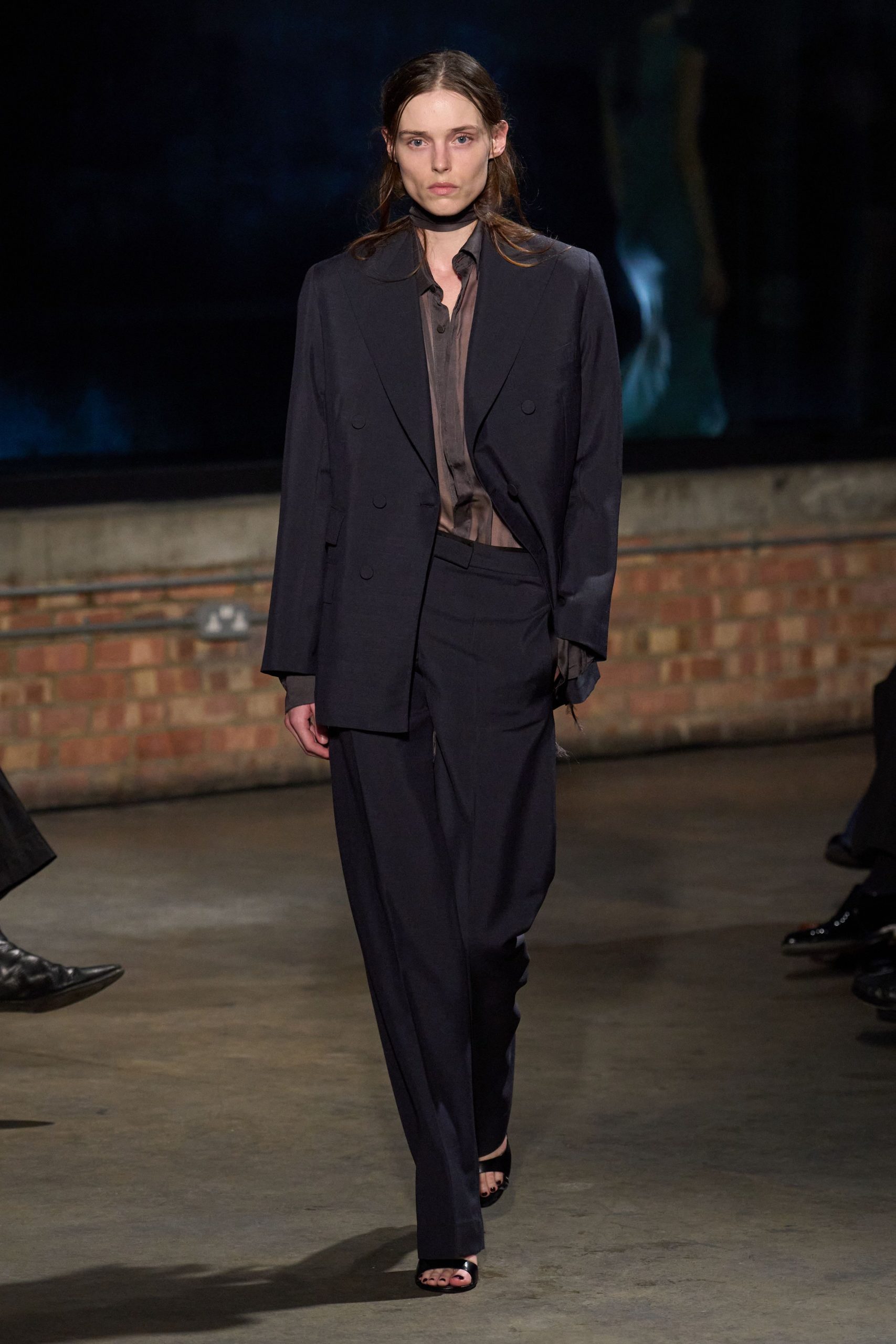 black tailored blazer with silk shirt