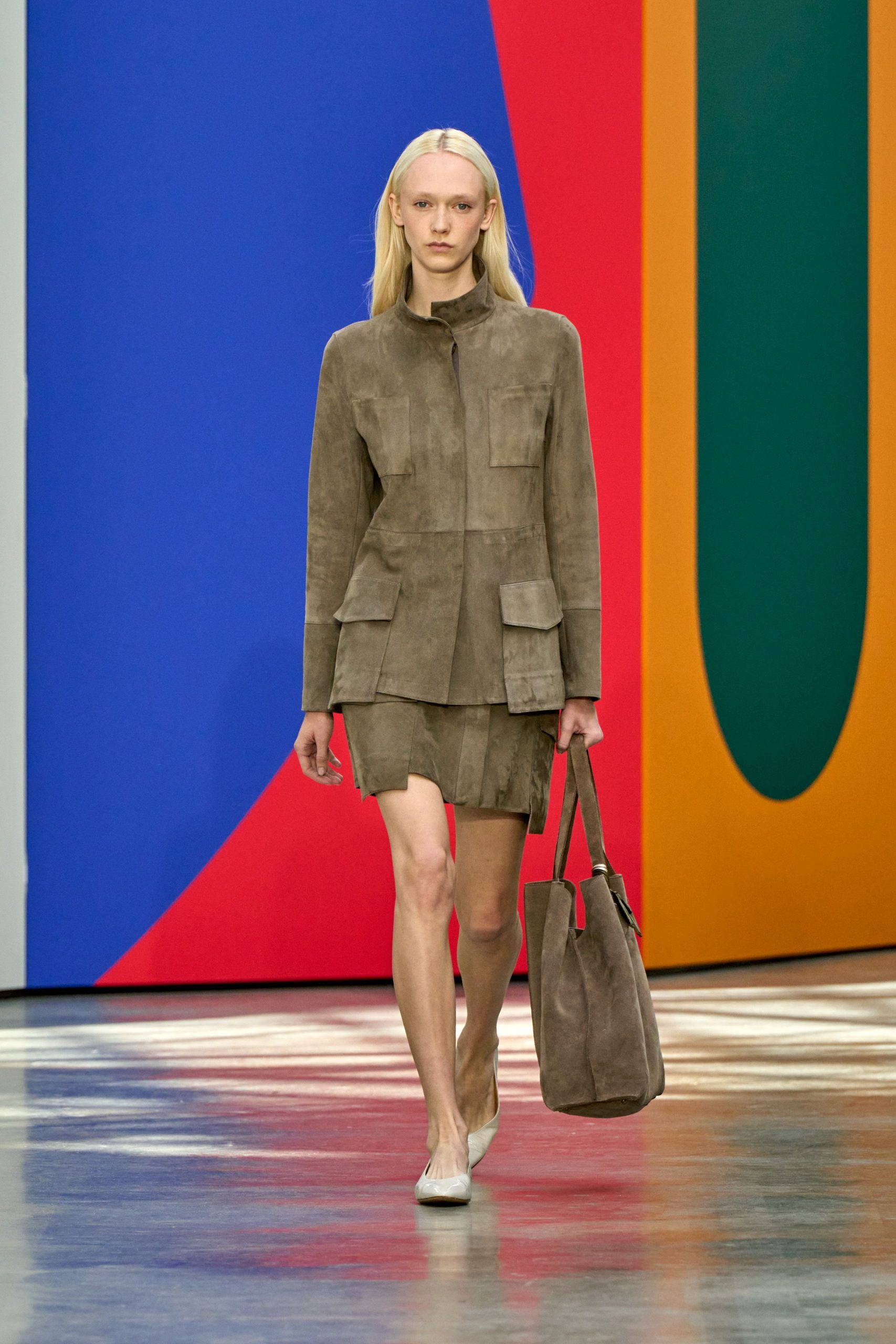 brown suede jacket and skirt