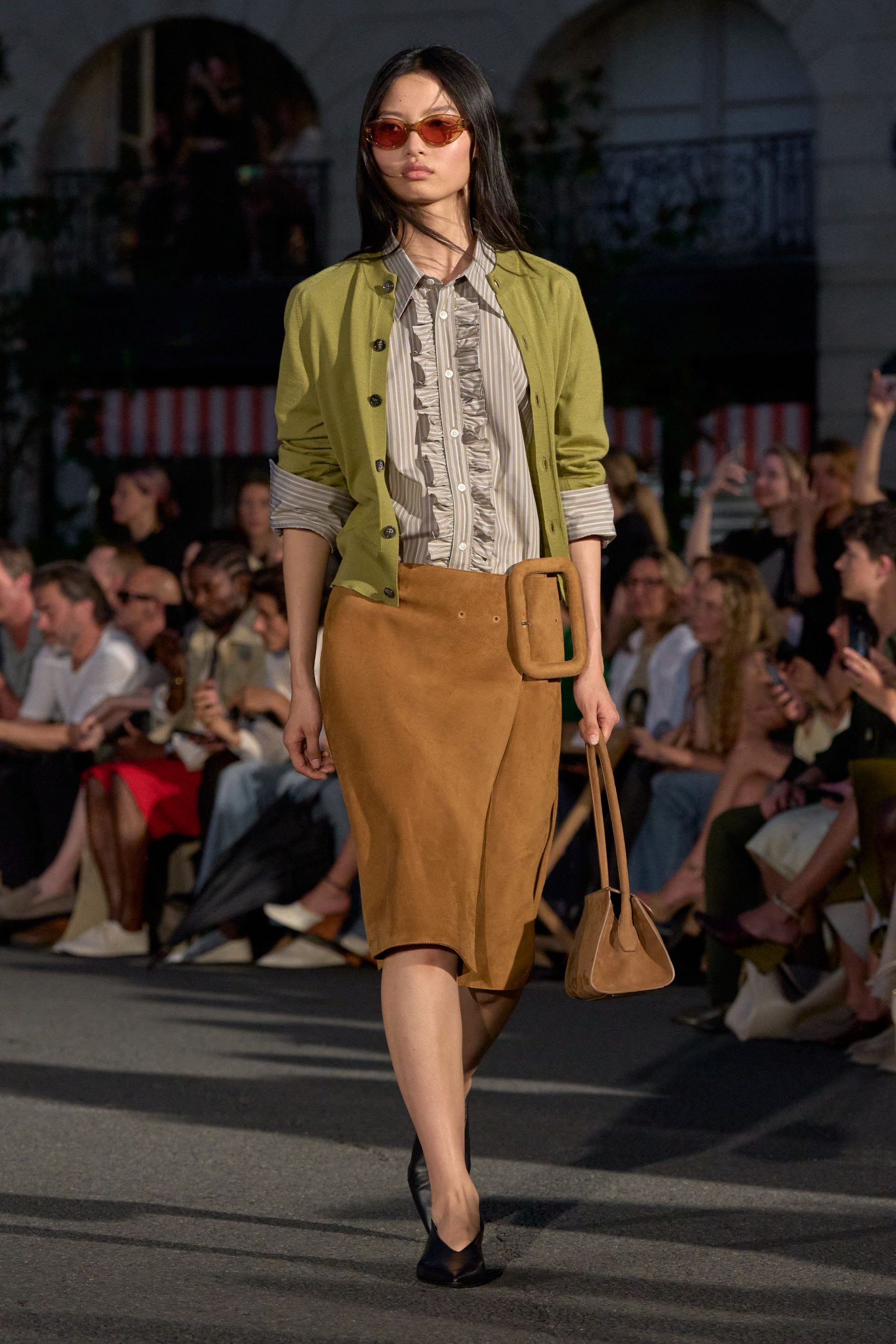 brown suede fitted pencil skirt