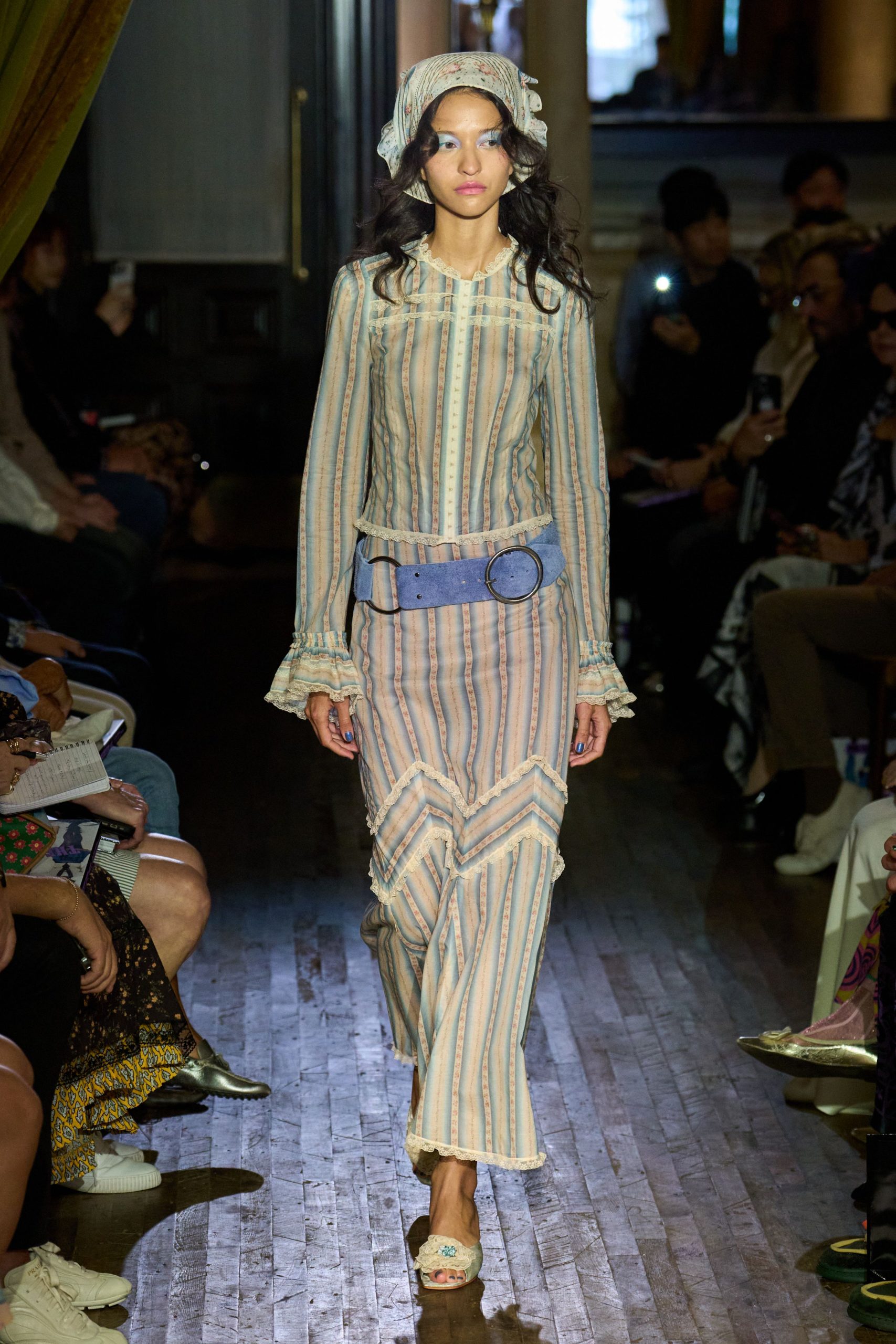 beige striped maxi dress