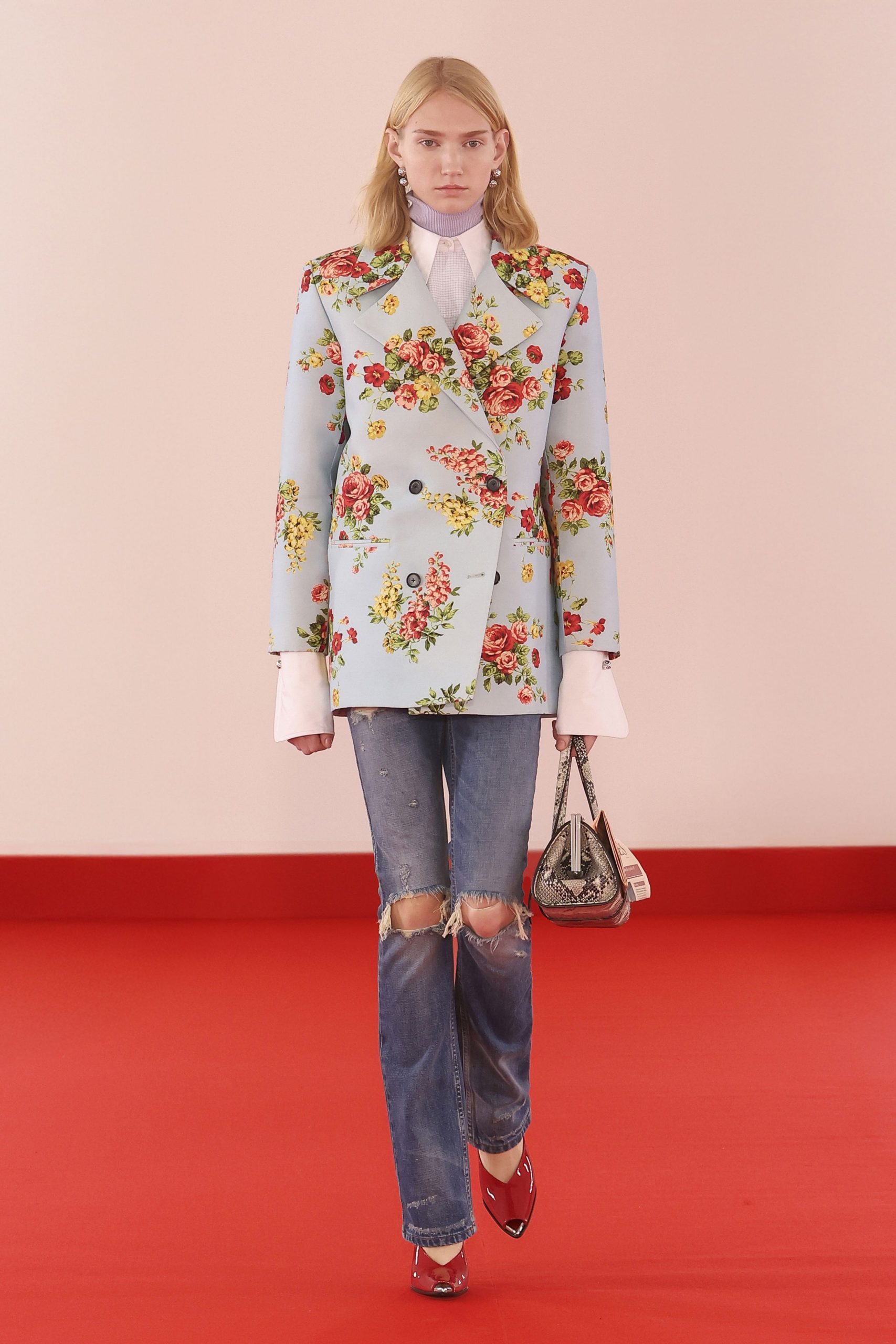blue cotton long-sleeve collared tailored embroidered blazer