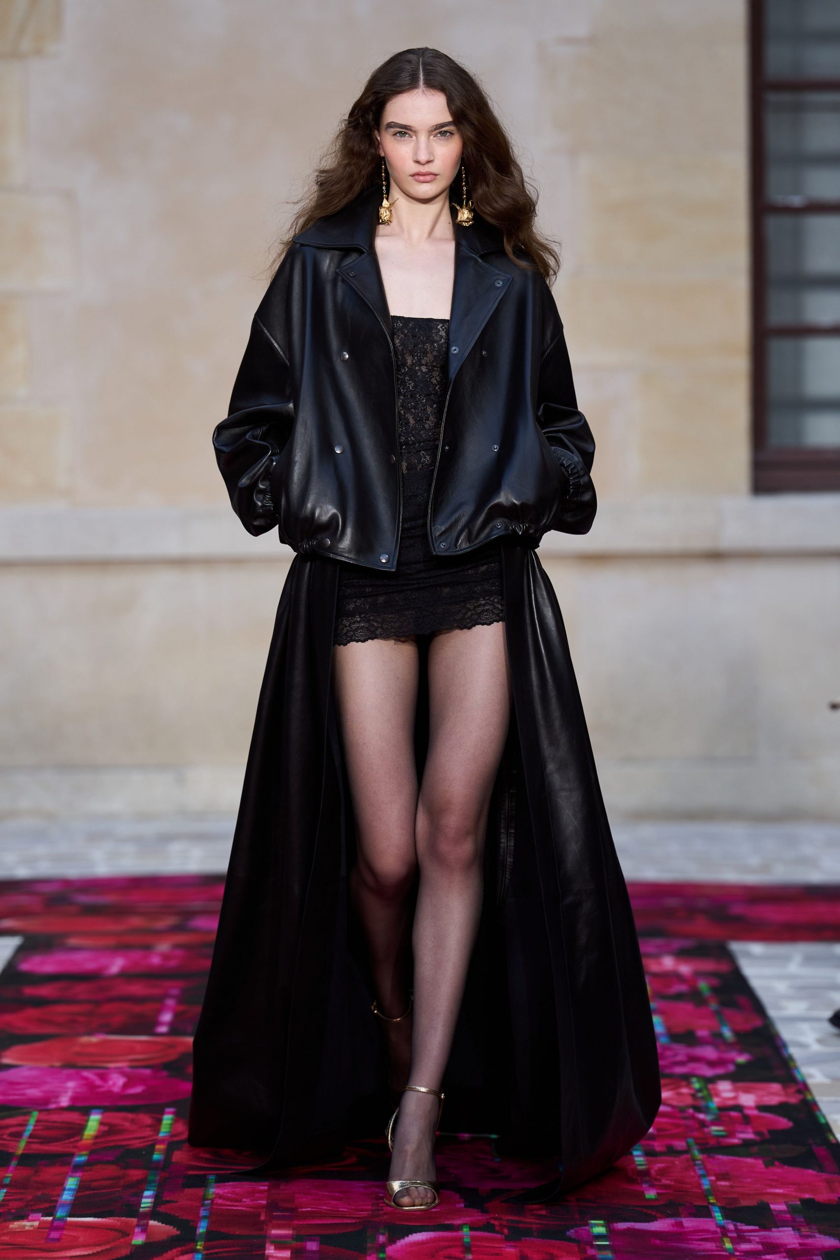 black leather jacket and bodysuit