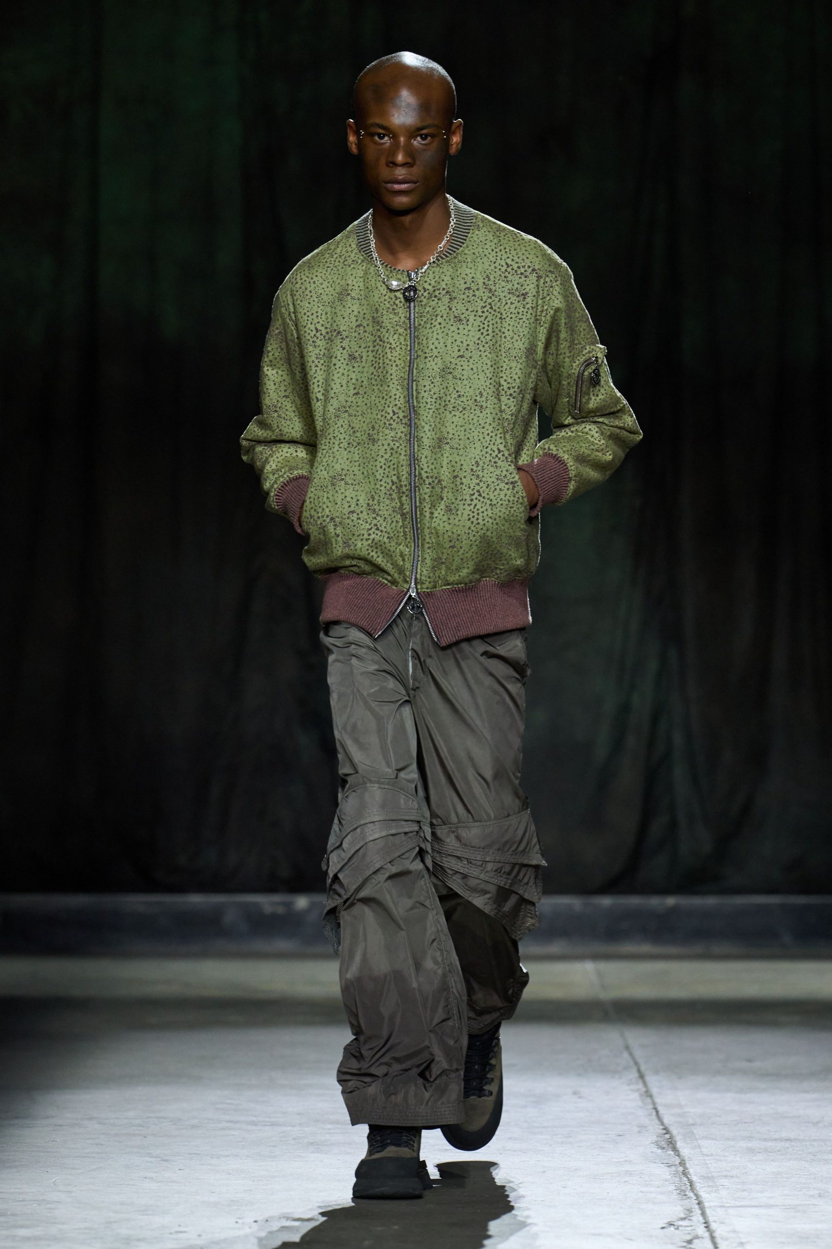 green relaxed jacket with cargo pants