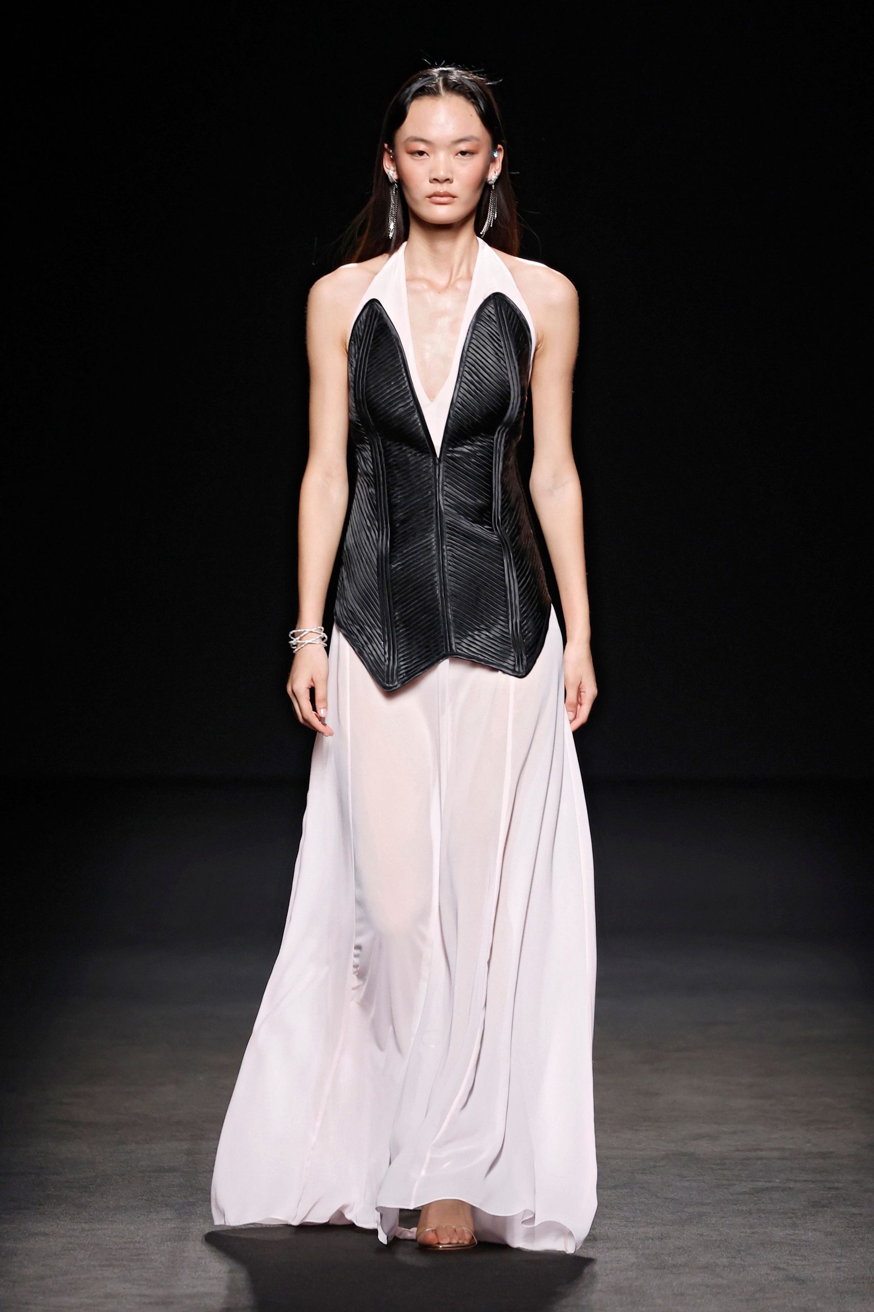 black and white sleeveless gown