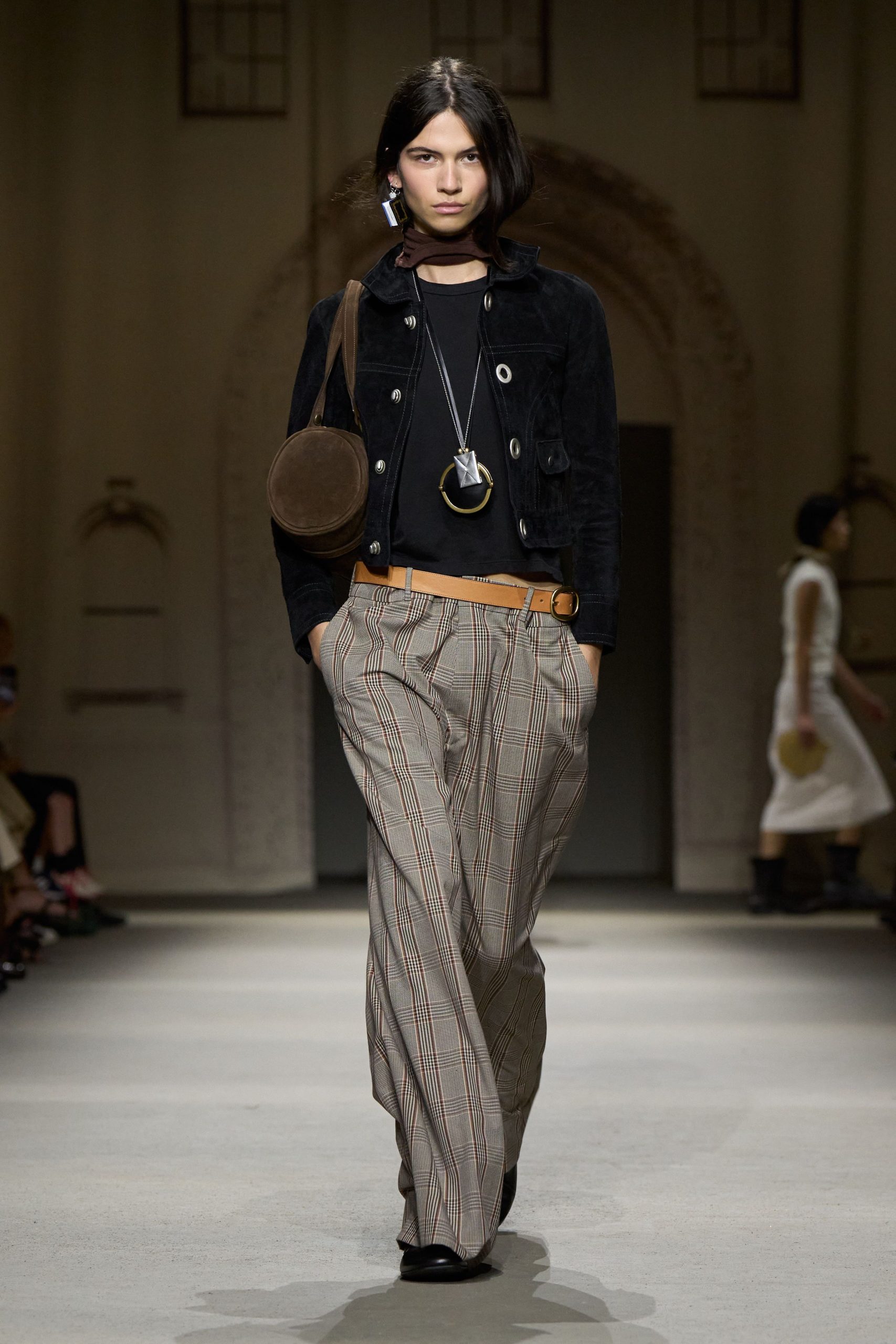 black fitted jacket with wide-leg pants