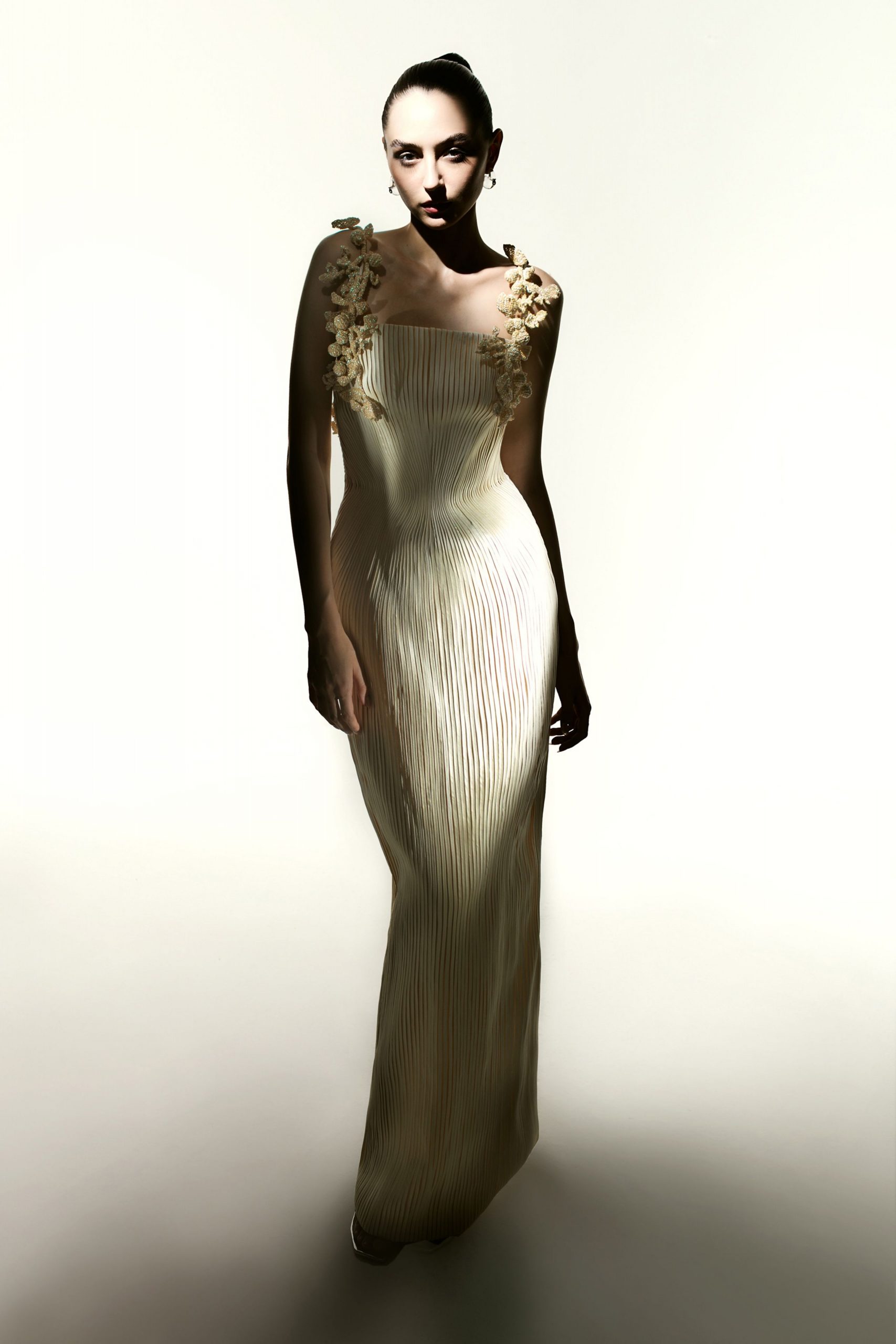 ivory silk sleeveless gown
