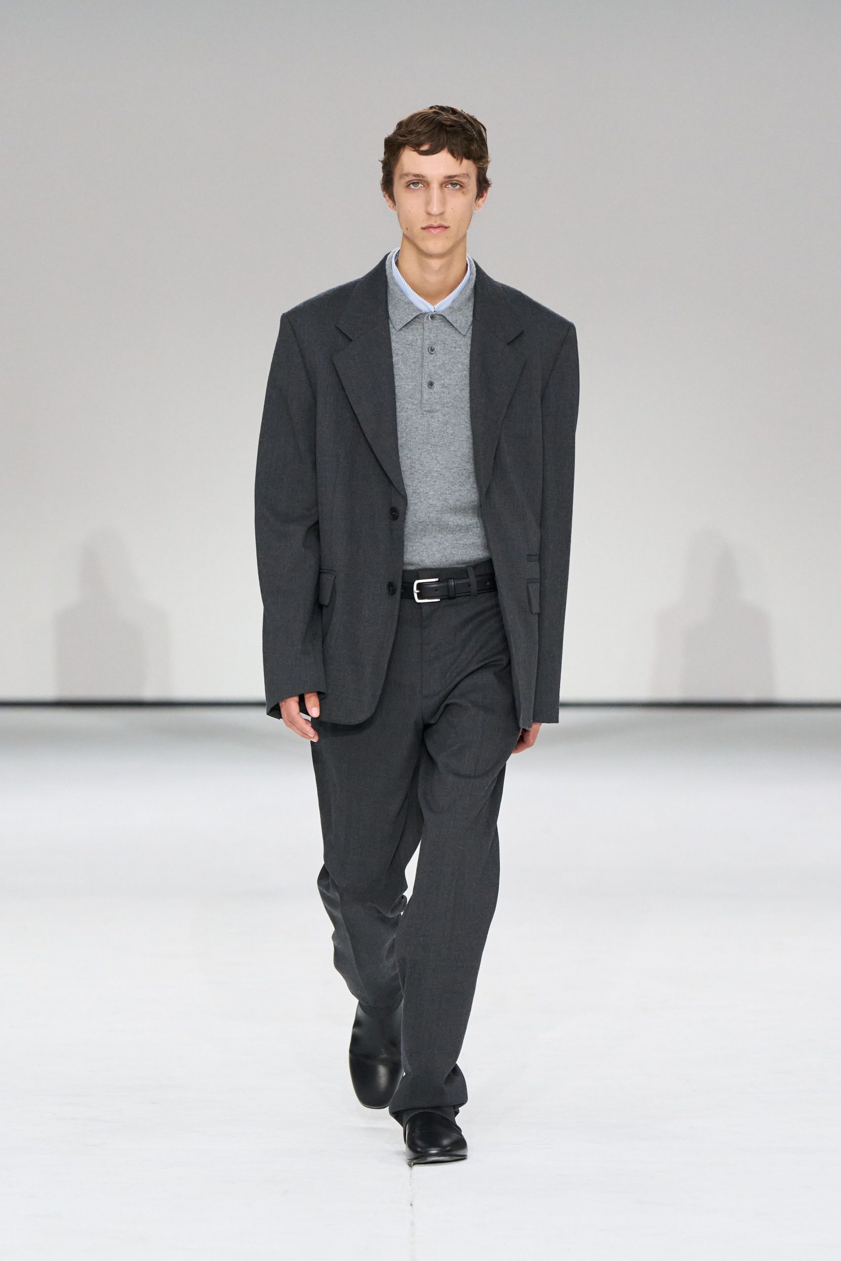 gray tailored suit with shirt
