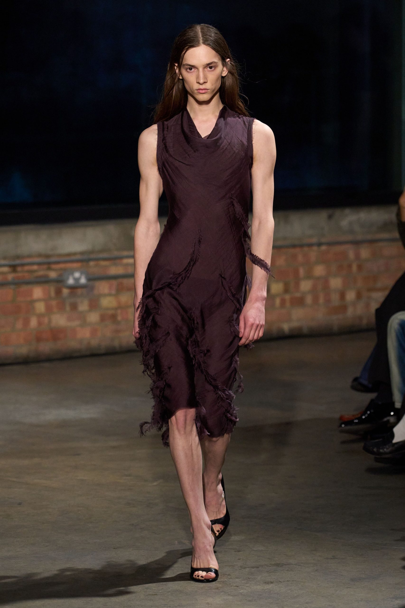 fitted purple silk midi dress