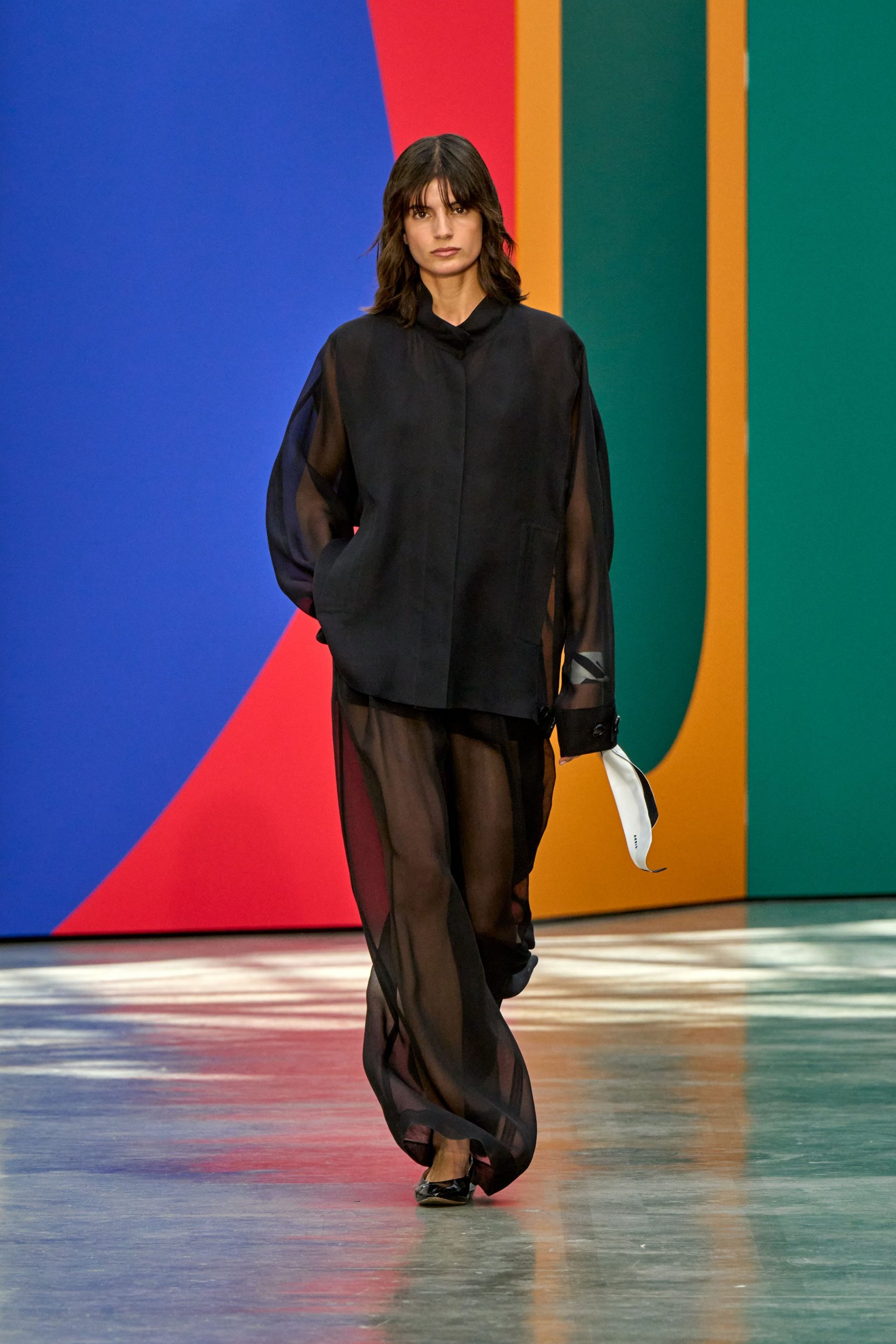 black sheer shirt and pants