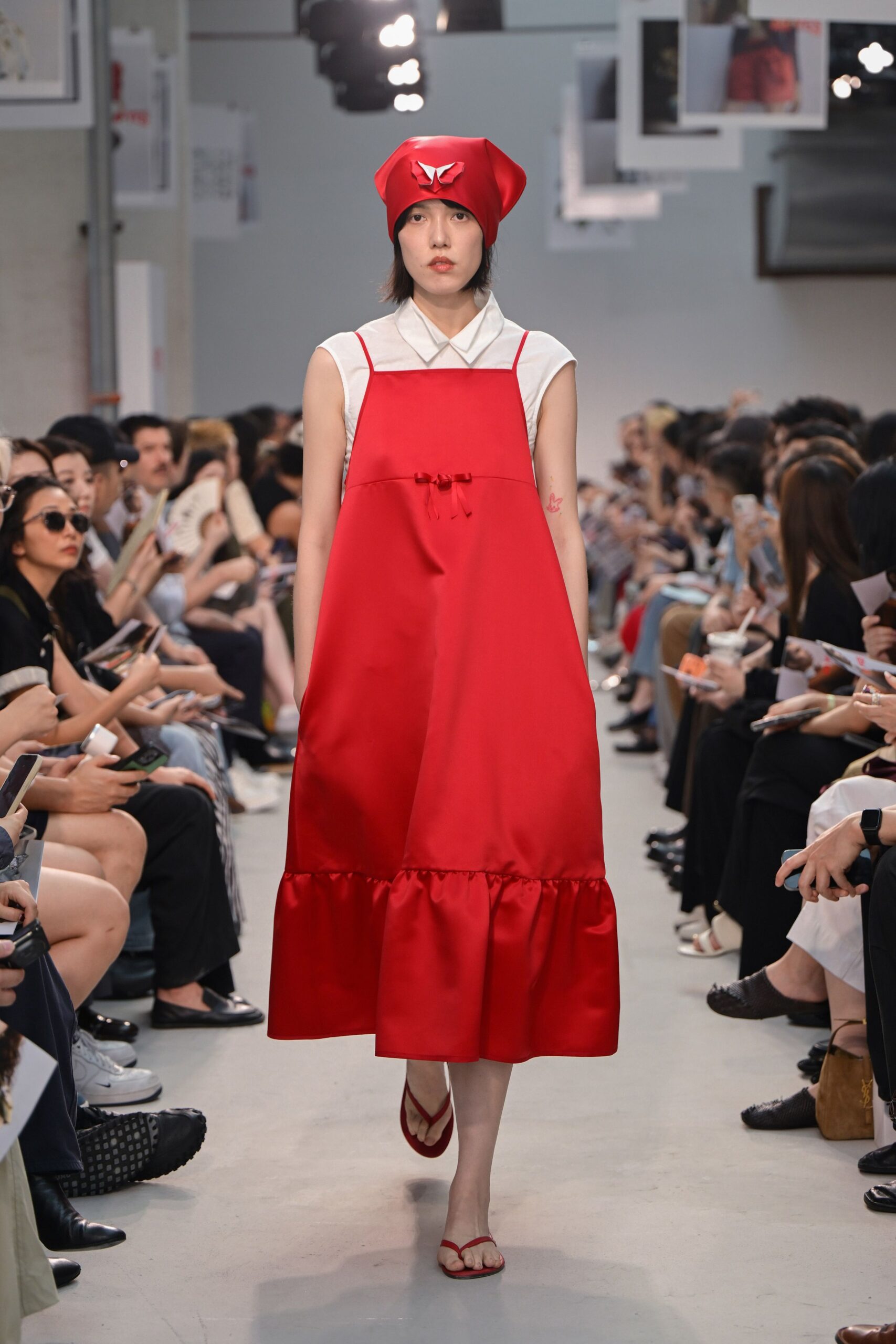 red silk sleeveless dress