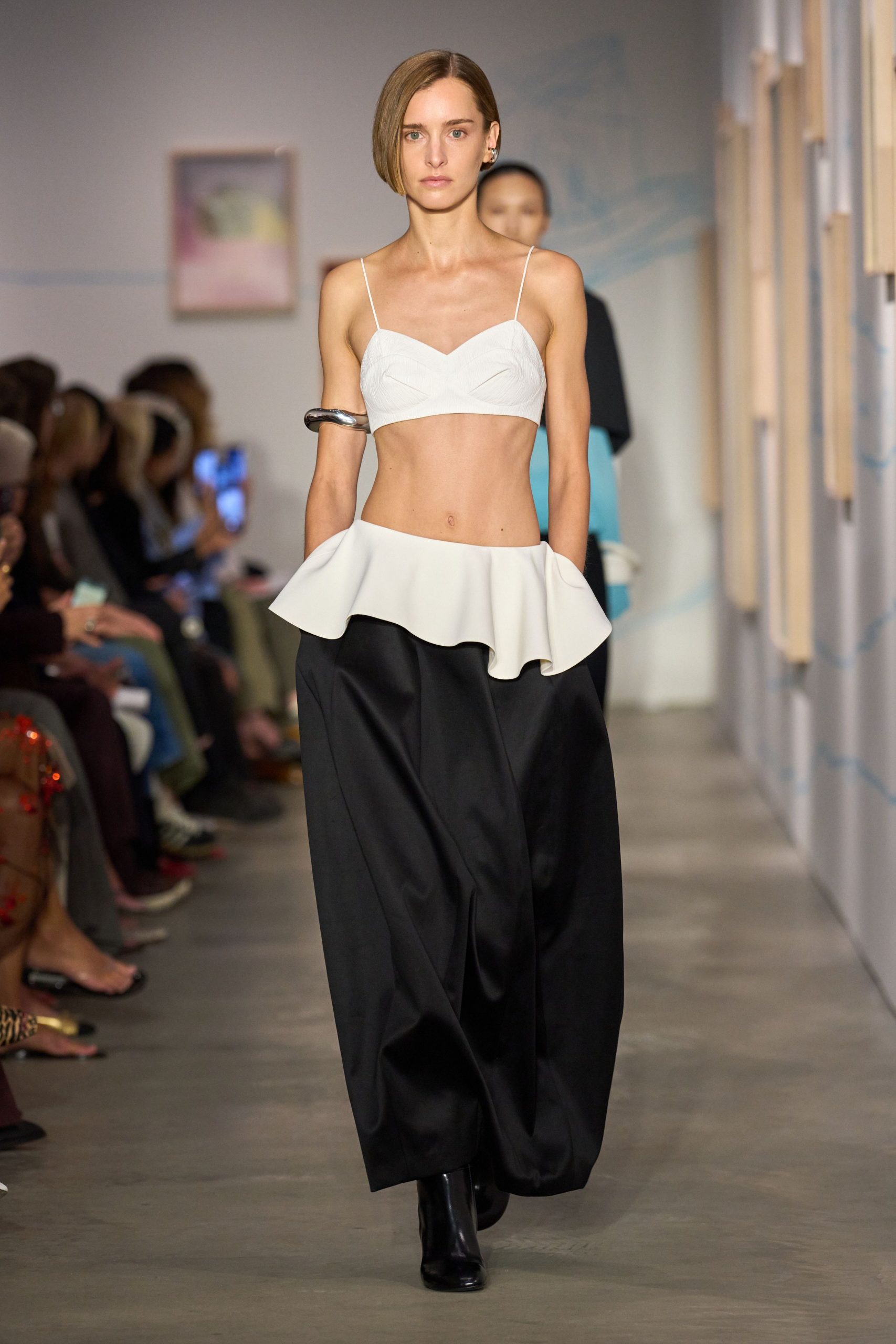 white cotton sleeveless v-neck fitted pleated cropped crop-top